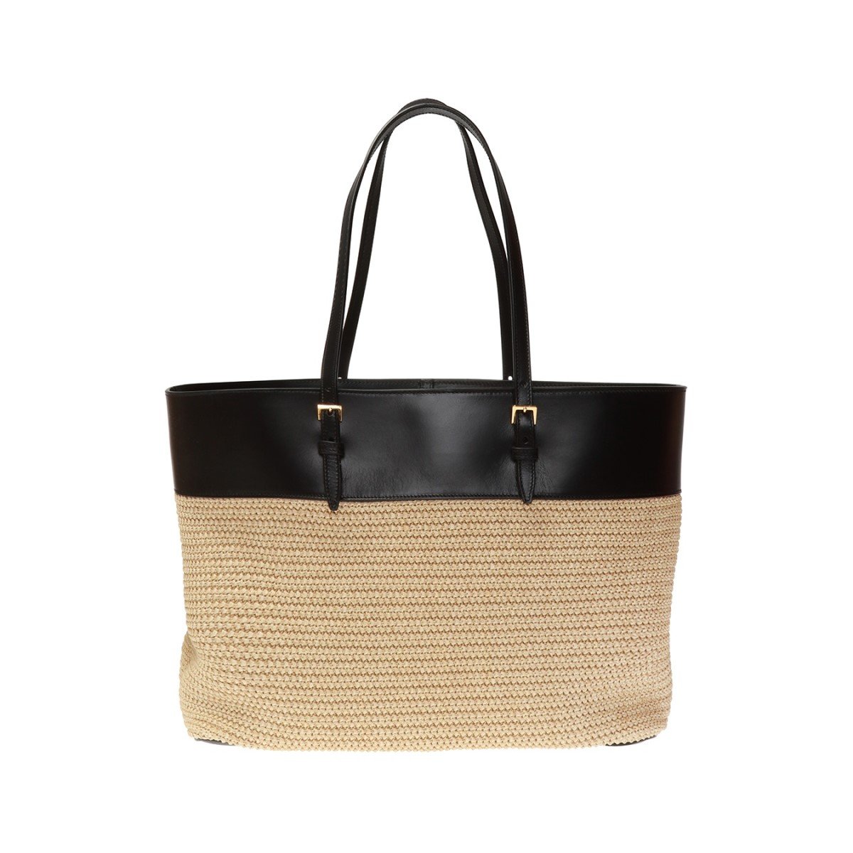 Saint Laurent Boucle Raffia Black Leather Tote