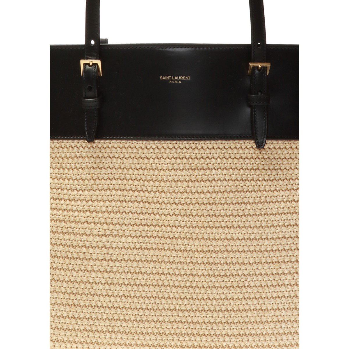 Saint Laurent Boucle Raffia Black Leather Tote