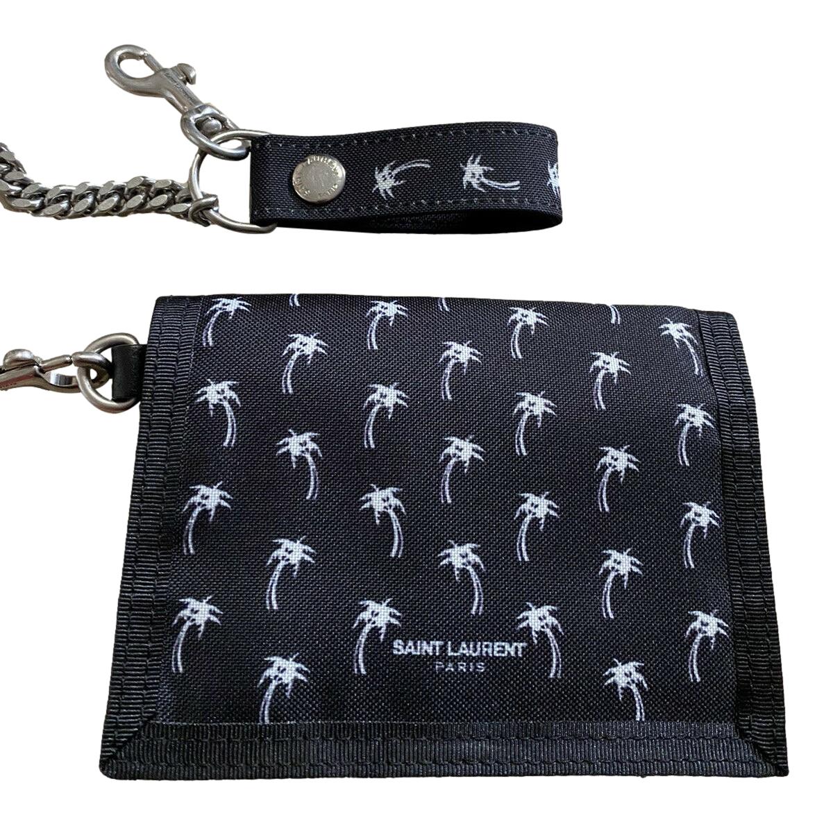 Saint Laurent Buffalo Palm Tree Black Nylon Chain Trifold Wallet