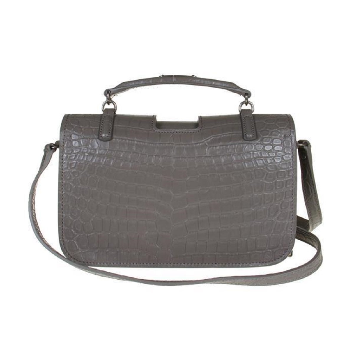 Saint Laurent Charlotte Crocodile Embossed Leather Grey Bag