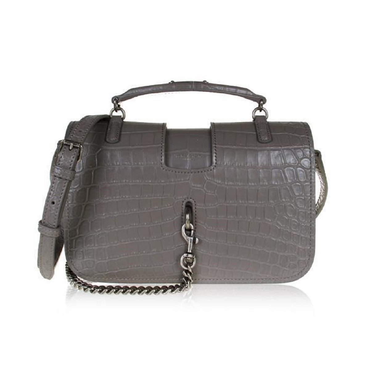 Saint Laurent Charlotte Crocodile Embossed Leather Grey Bag