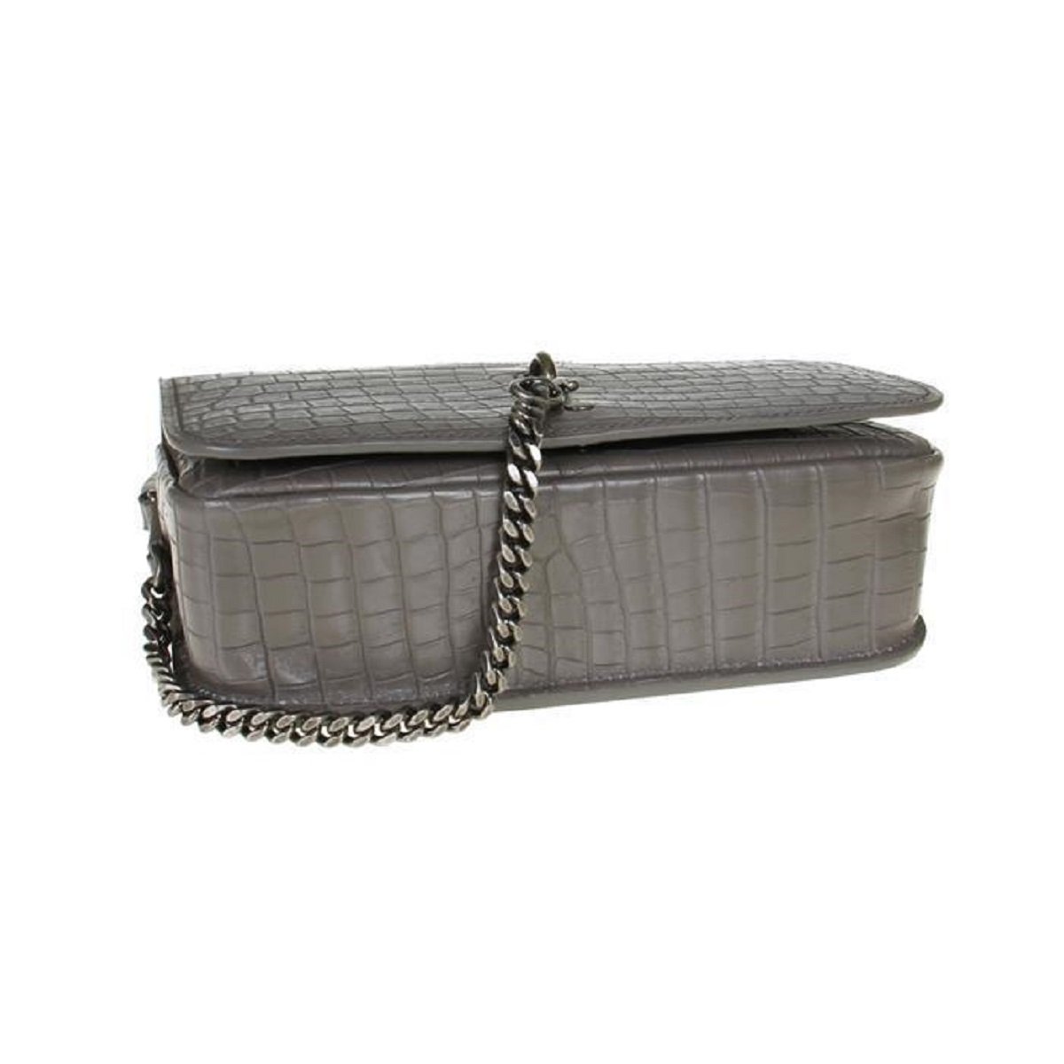 Saint Laurent Charlotte Crocodile Embossed Leather Grey Bag