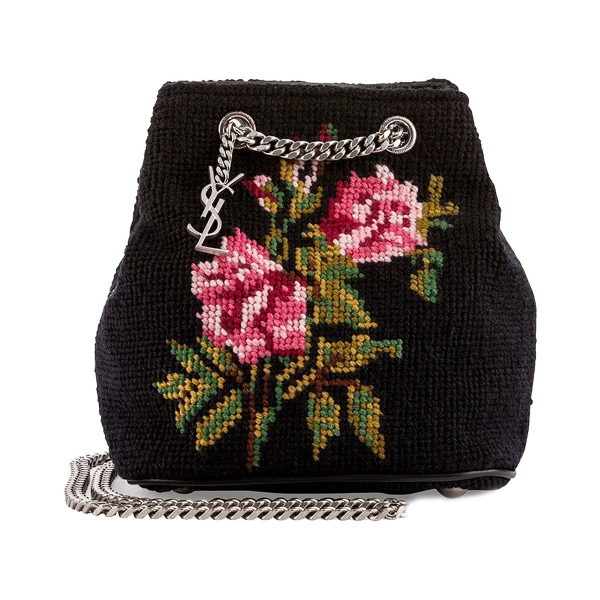 Saint Laurent Emmanuelle Bucket Bag Grunge Rose Needlepoint