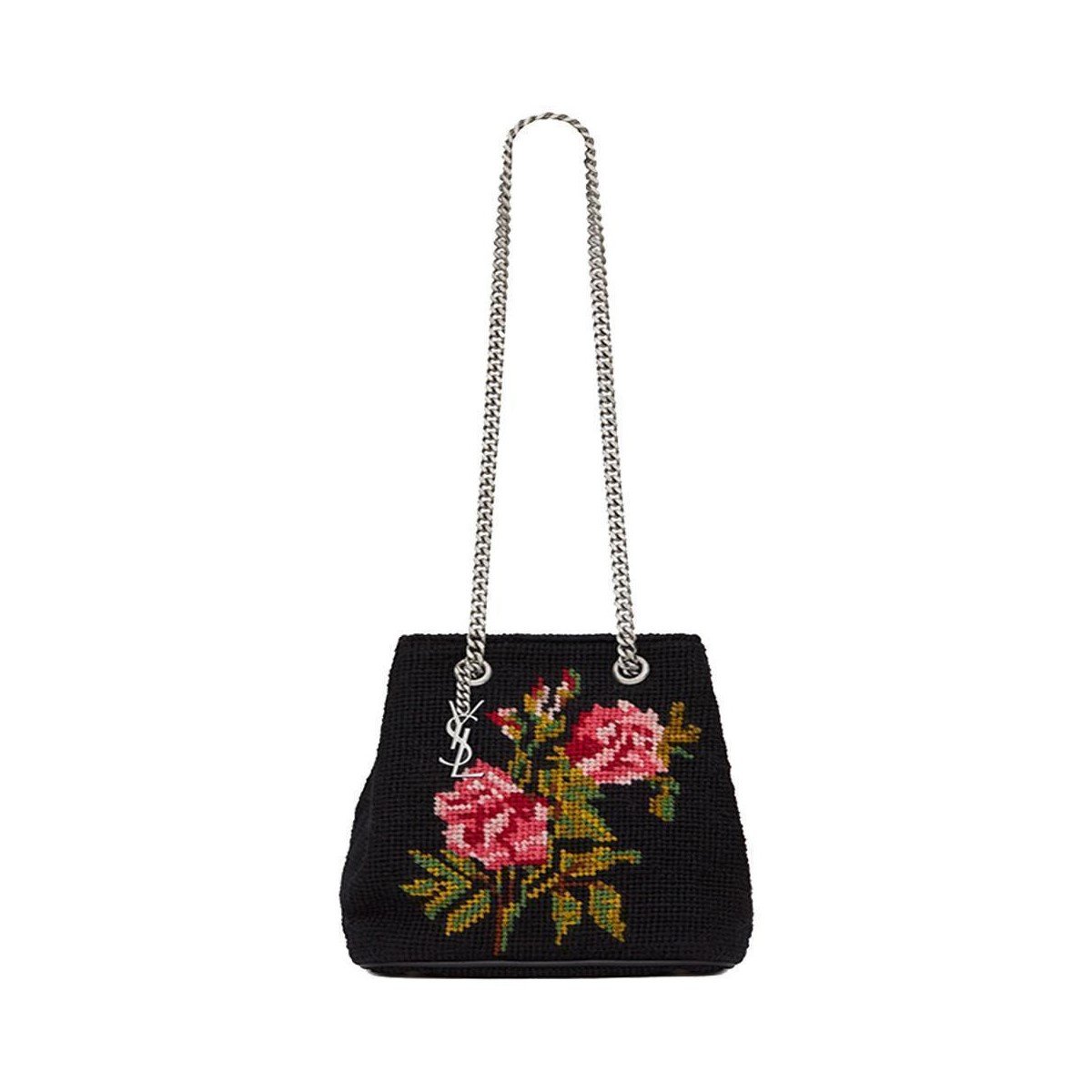 Saint Laurent Emmanuelle Bucket Bag Grunge Rose Needlepoint