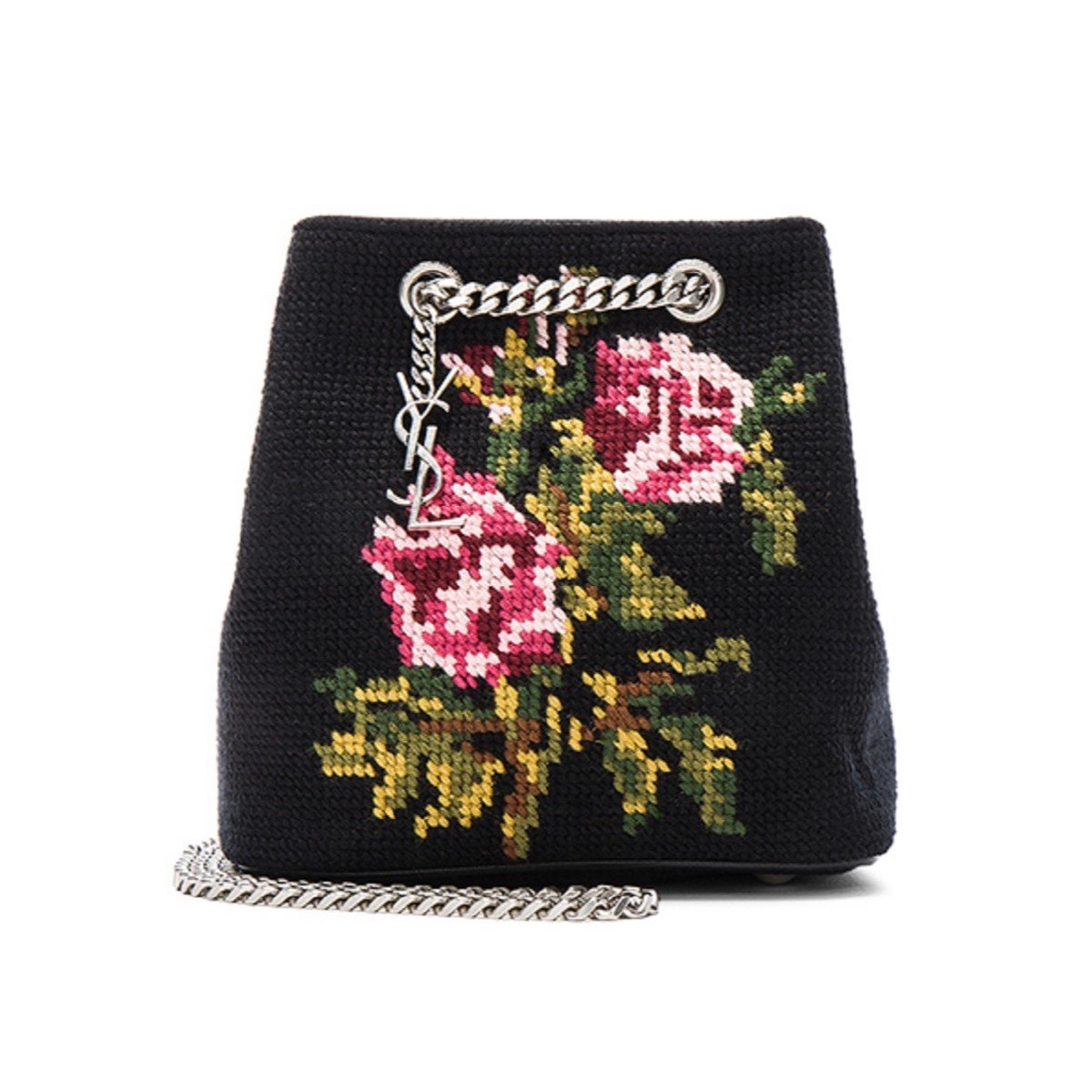 Saint Laurent Emmanuelle Bucket Bag Grunge Rose Needlepoint