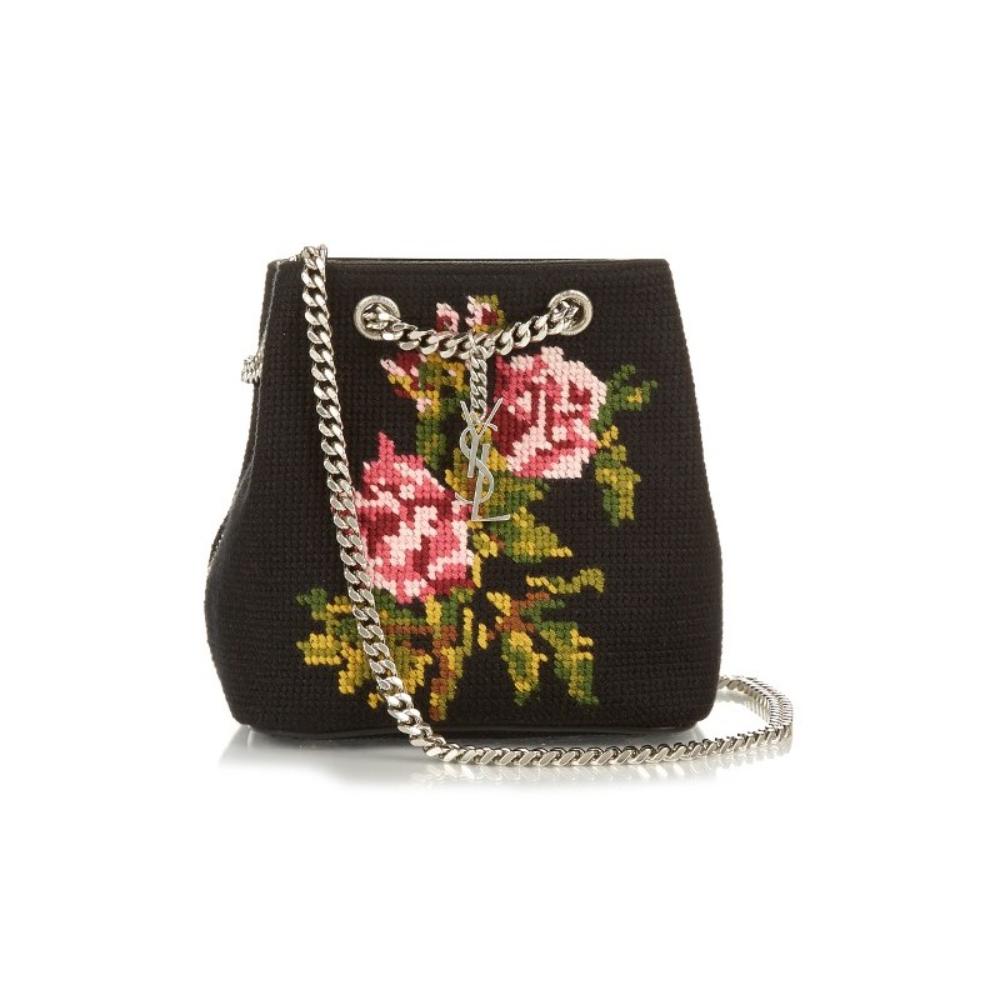 Saint Laurent Emmanuelle Bucket Bag Grunge Rose Needlepoint