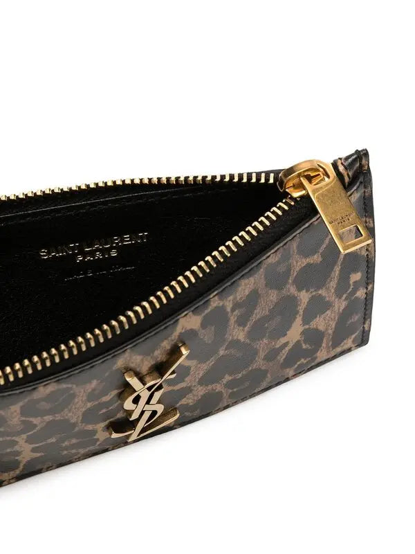 Saint Laurent Fragments Monogram Leopard Leather Wallet