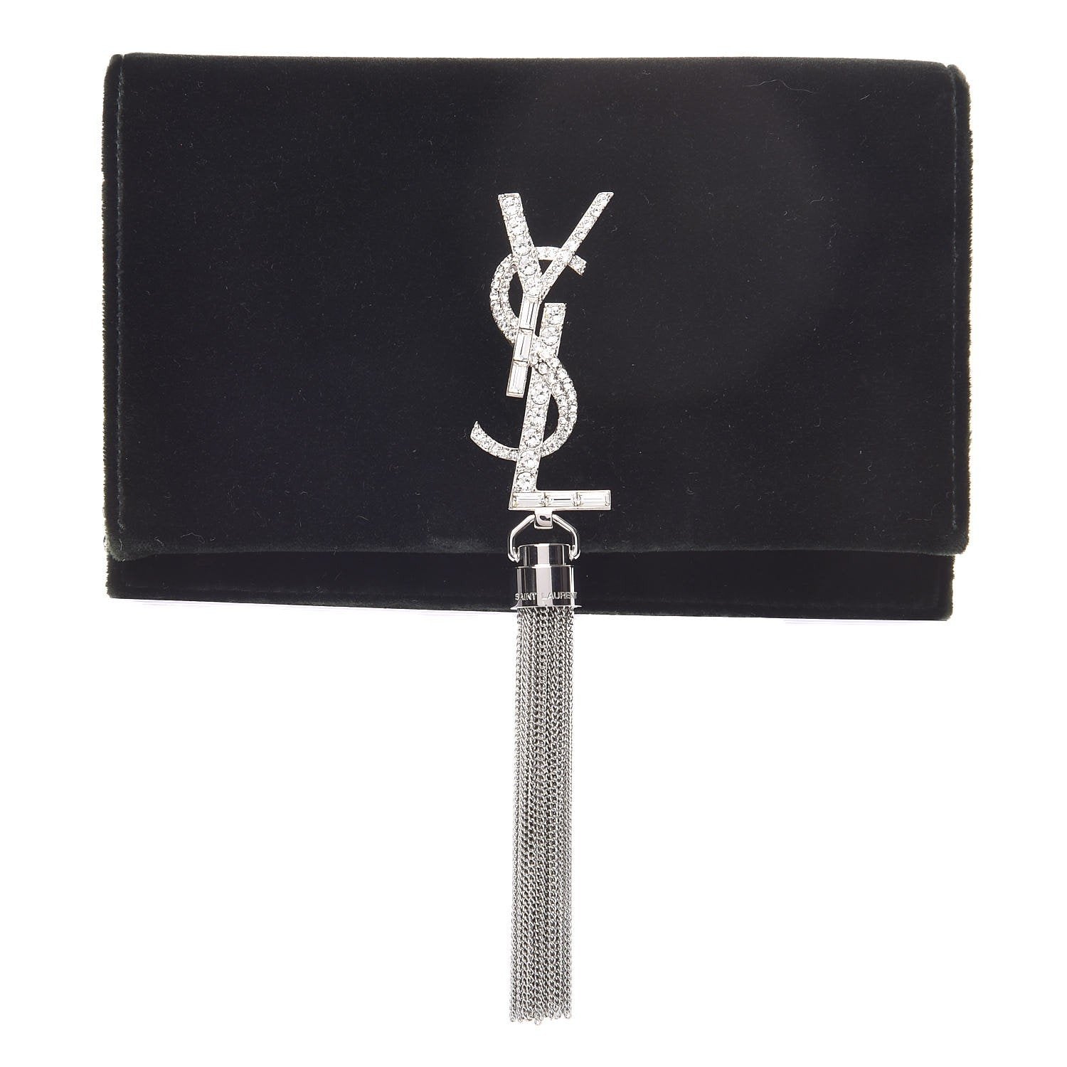 Saint Laurent Monogram Kate Tassel Crystal Green Velvet Cross Body