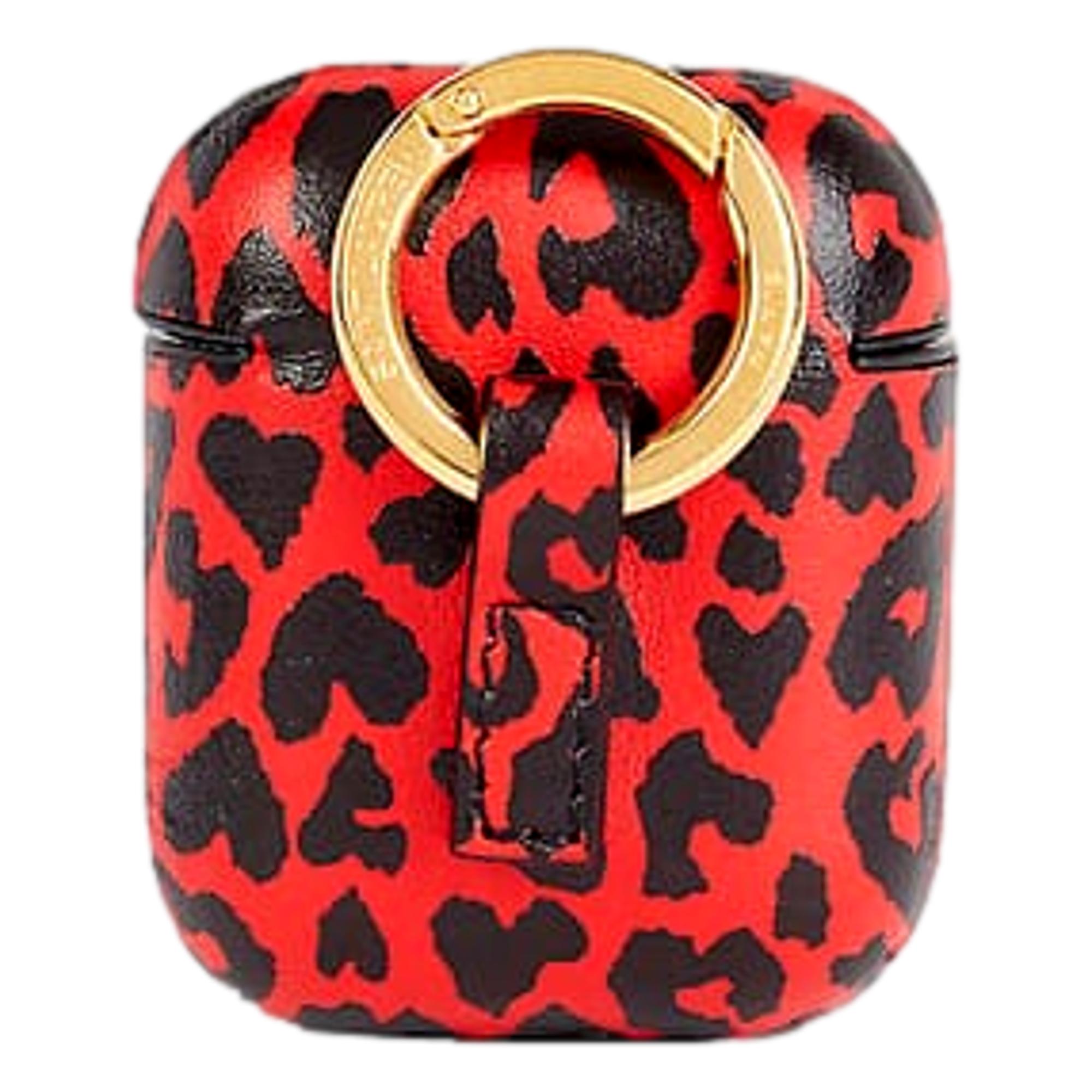 Saint Laurent Leopard Print Black and Red Leather Airpods Case