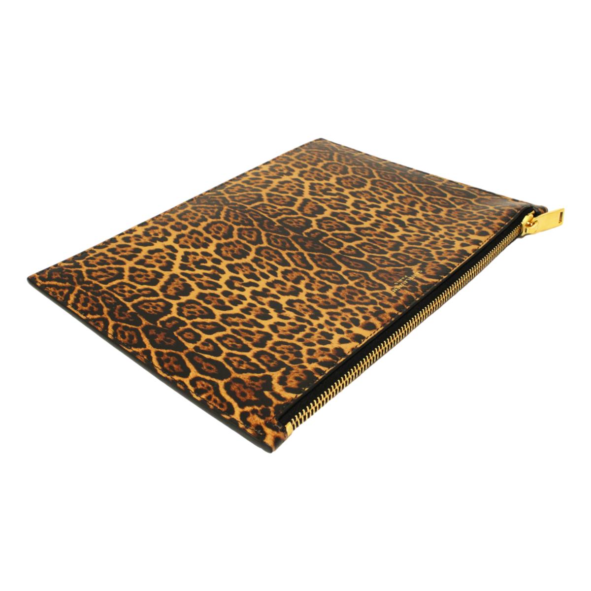 Saint Laurent Leopard Printed Calfskin Leather Medium Pouch