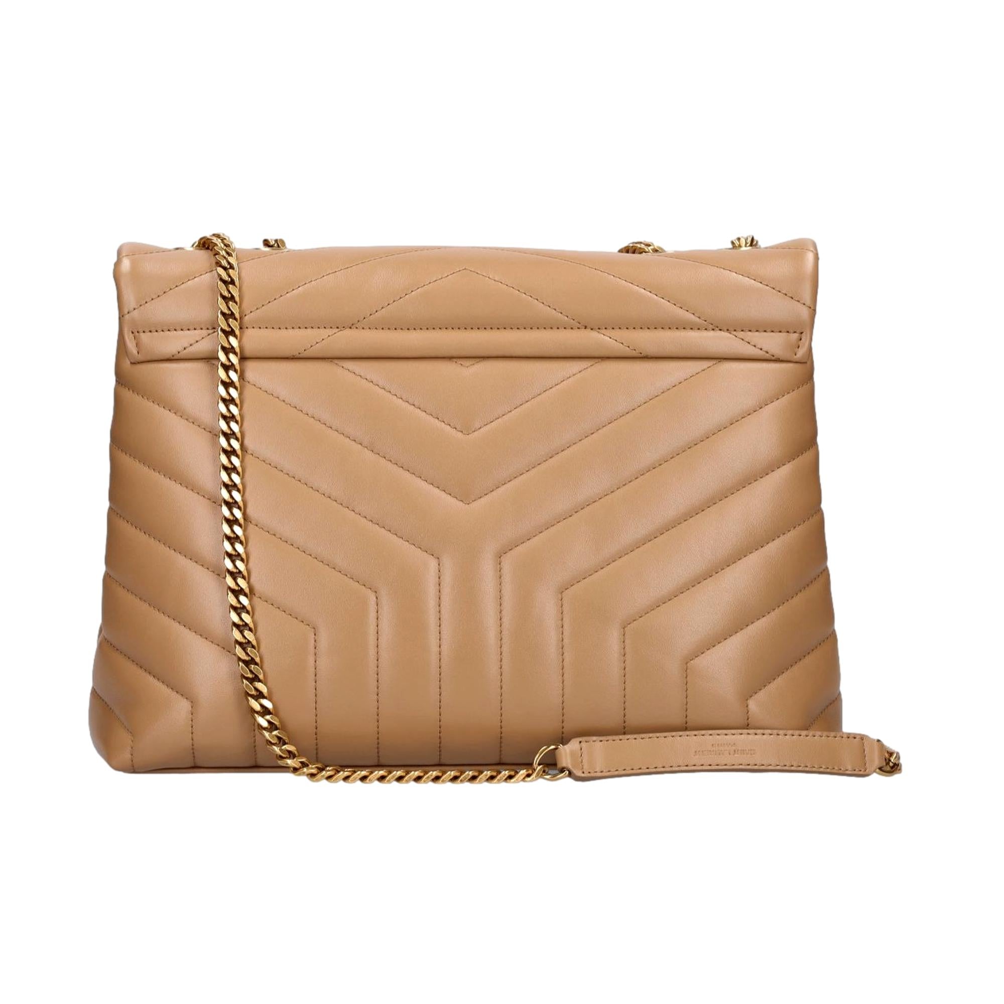 Saint Laurent Loulou Monogram Tan Quilted Leather Medium Shoulder Bag