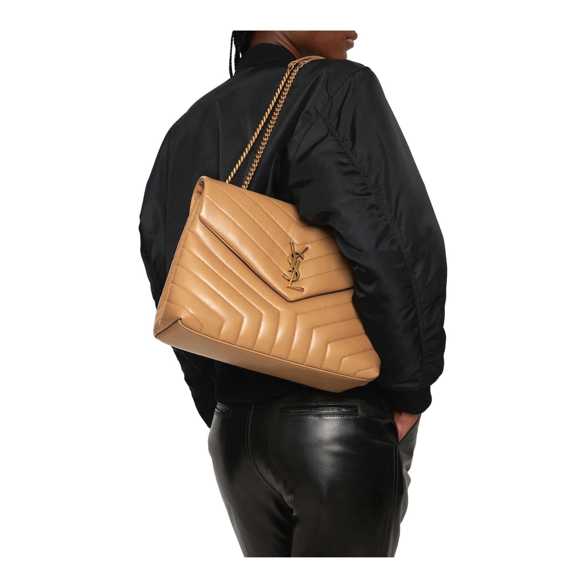 Saint Laurent Loulou Monogram Tan Quilted Leather Medium Shoulder Bag