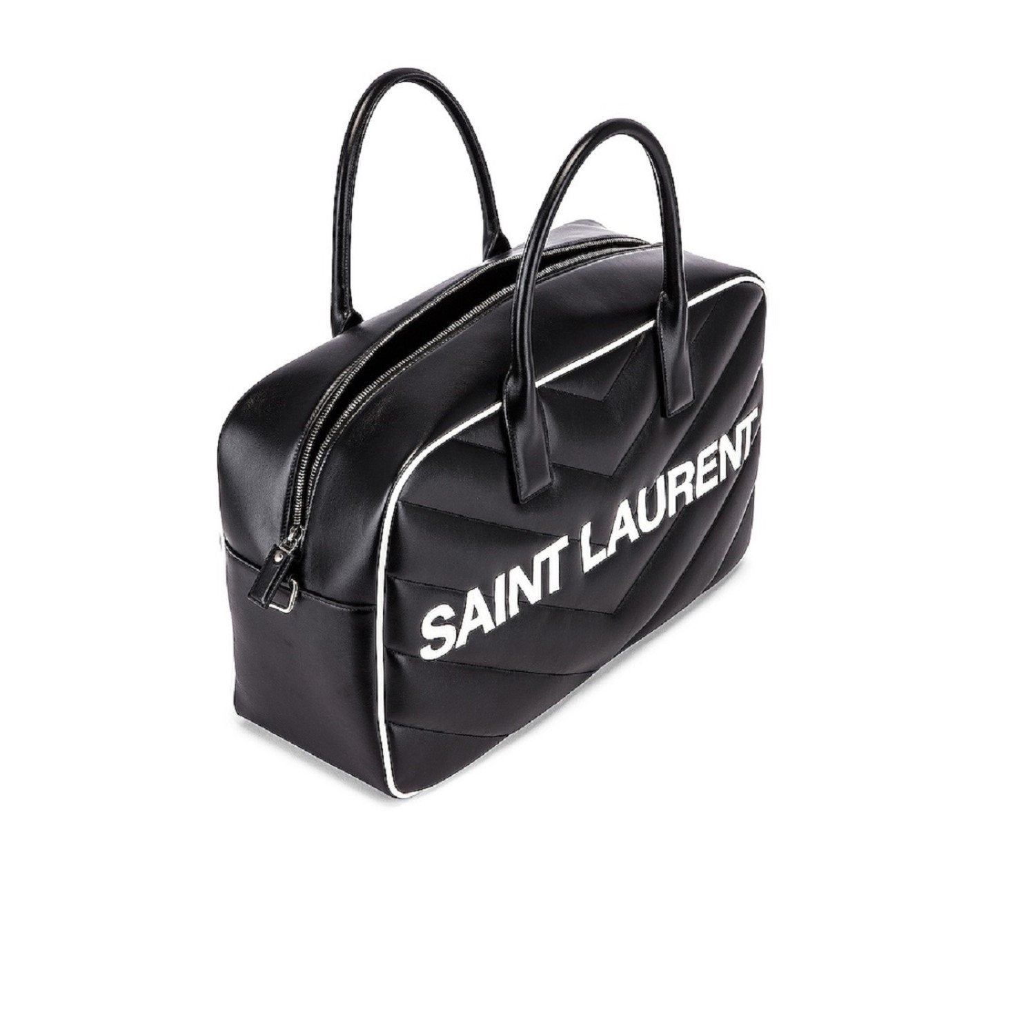 Saint Laurent Miles Logo Black Calf Leather Duffel Bowling Bag