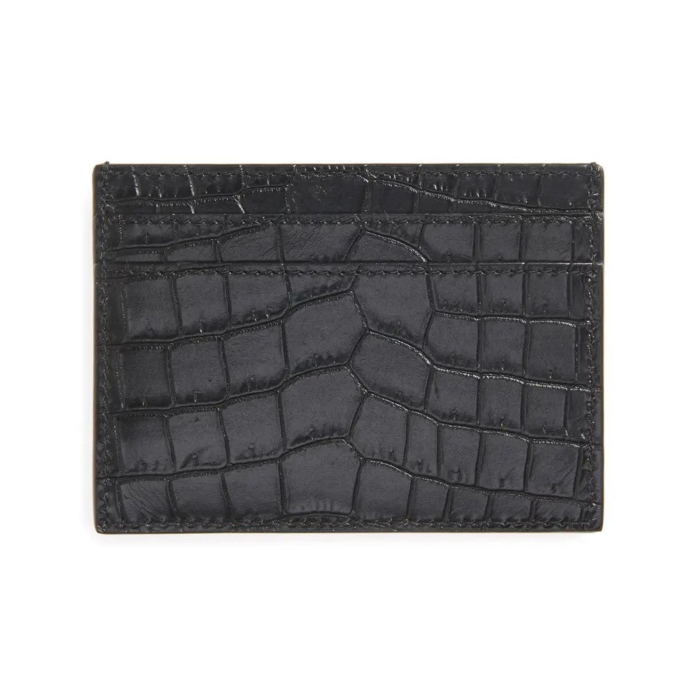 Saint Laurent Monogram Croc Embossed Leather Card Case Wallet