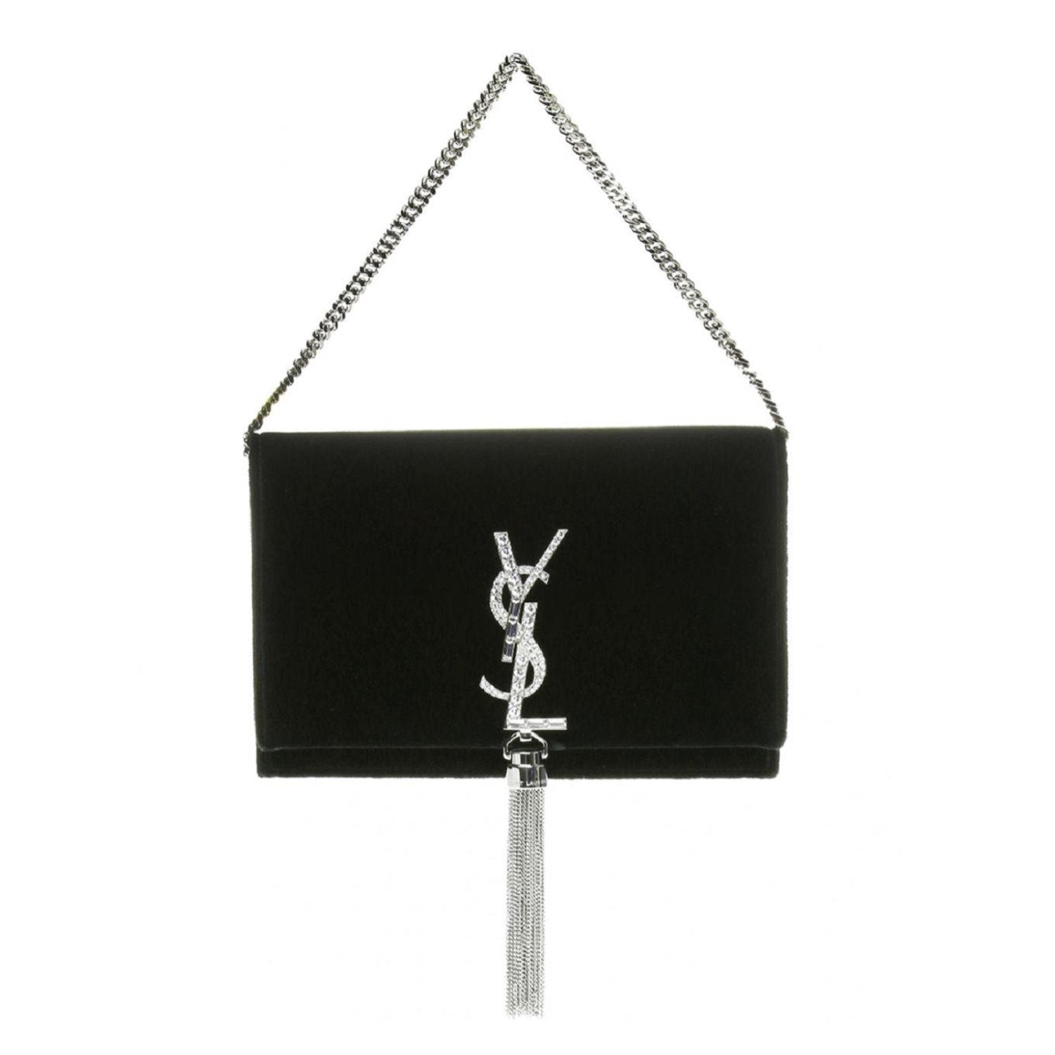 Saint Laurent Monogram Kate Tassel Crystal Green Velvet Cross Body