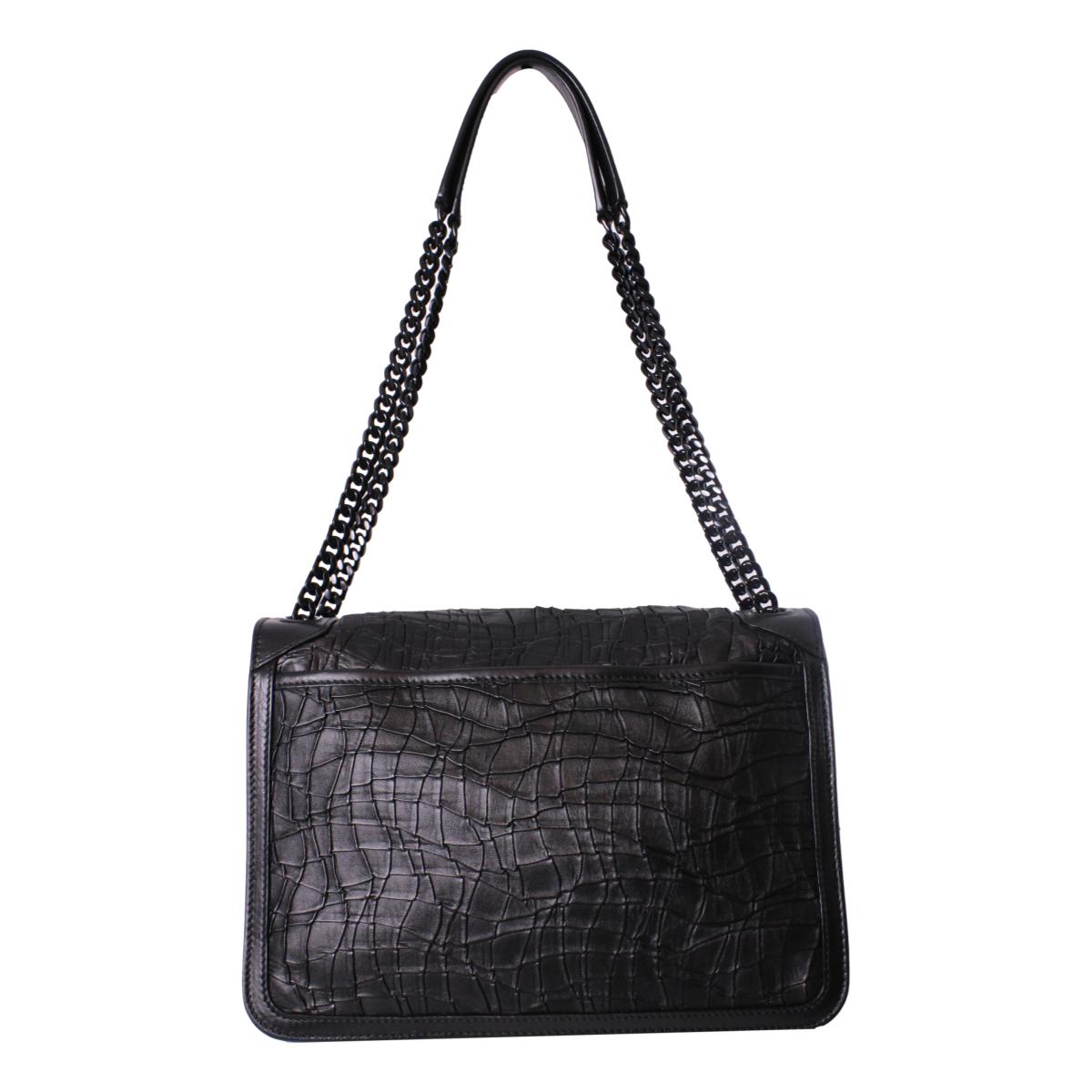 Saint Laurent Niki Medium Crocodile Embossed Leather Black Satchel Bag