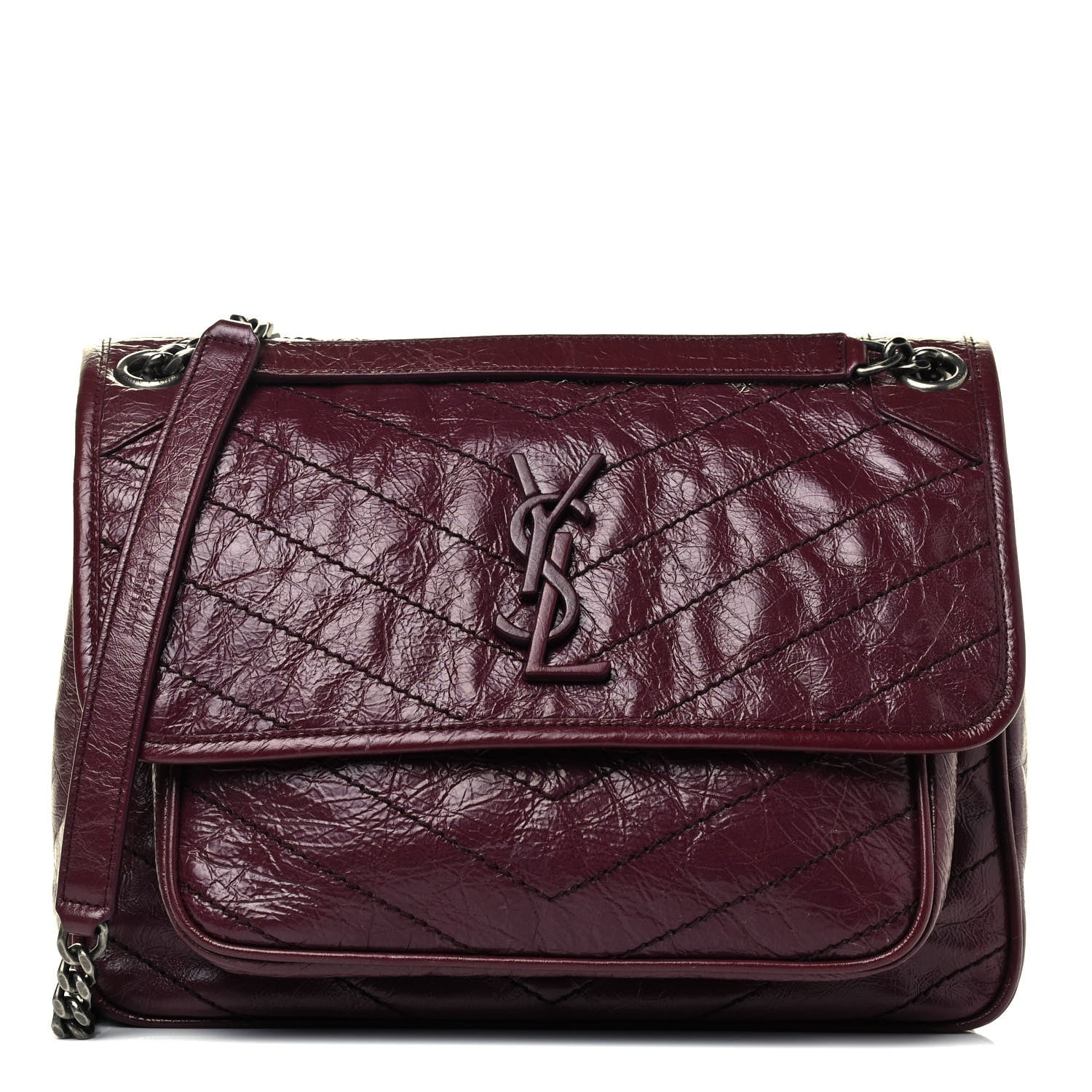 Saint Laurent Niki Medium Matelasse Leather Burgundy Satchel Bag