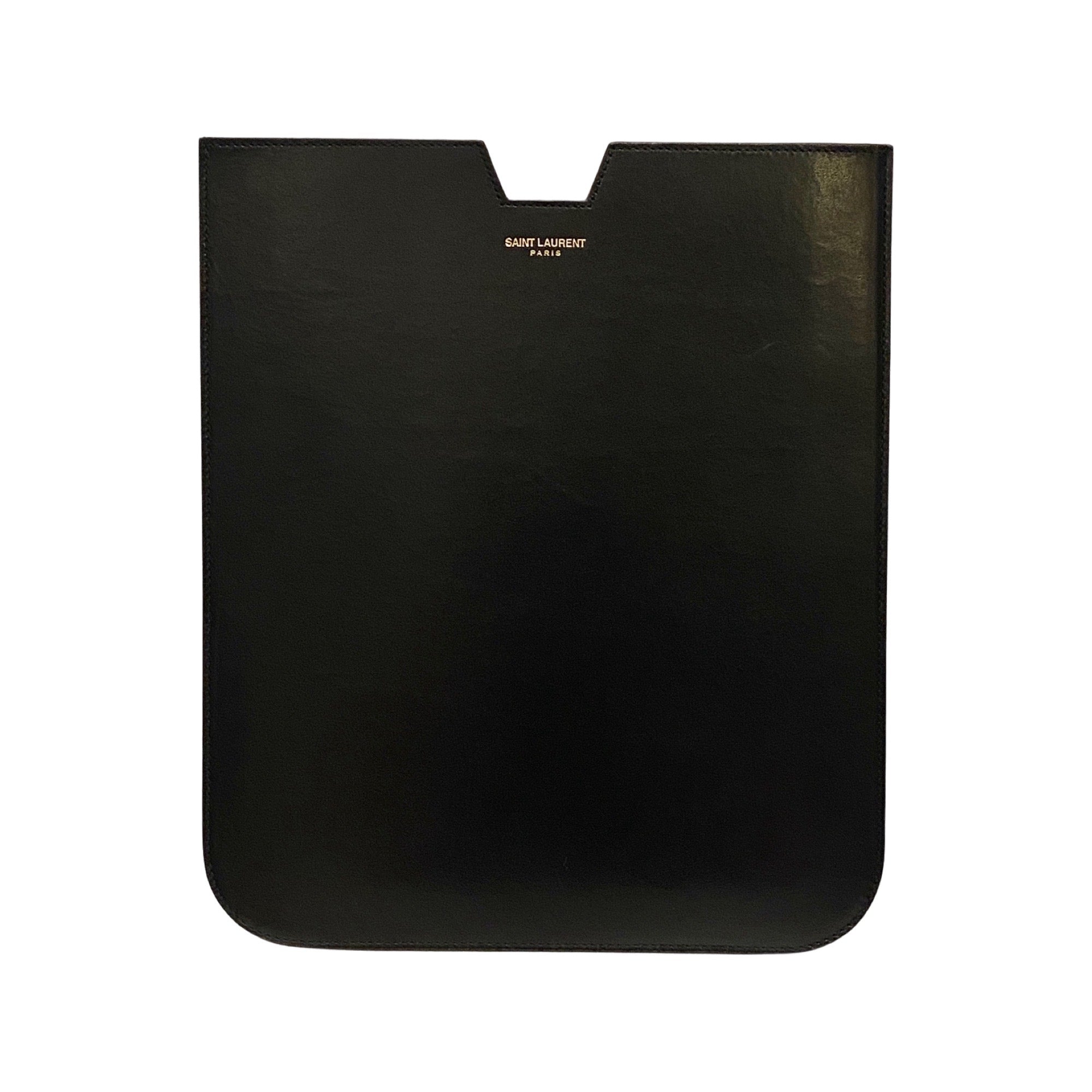 Saint Laurent Paris Logo Smooth Black Calfskin Leather iPad Sleeve