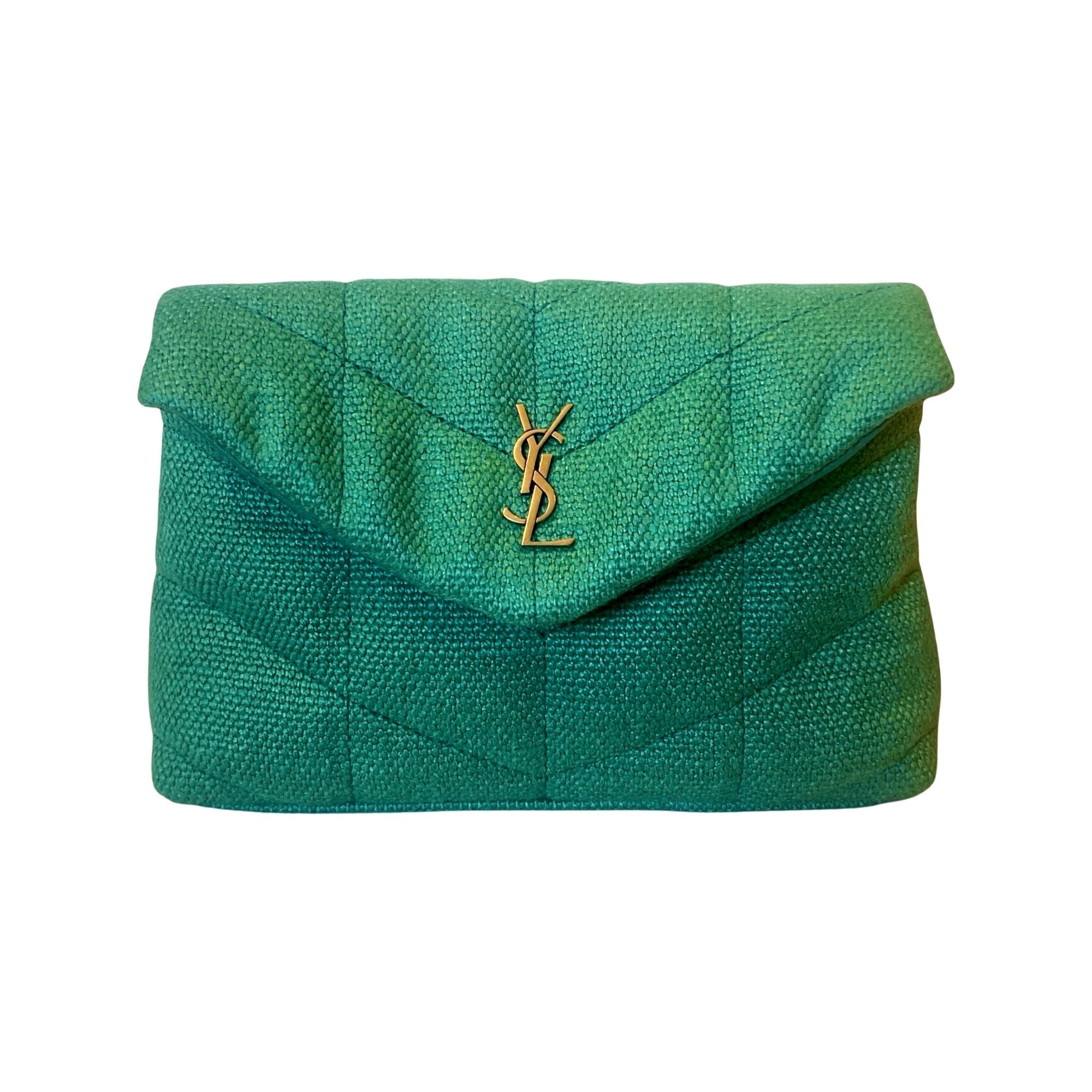 Saint Laurent Puffer Green Canvas Clutch and Card Holder