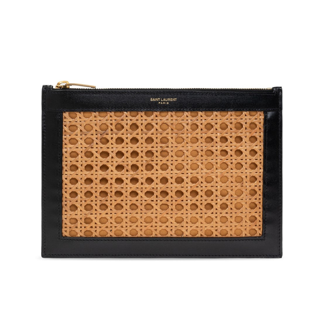 Saint Laurent Rattan Black Leather Pouch Clutch Bag