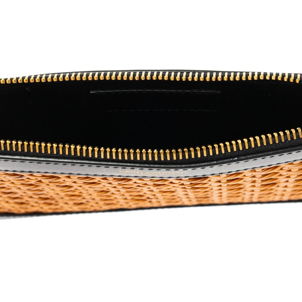 Saint Laurent Rattan Black Leather Pouch Clutch Bag