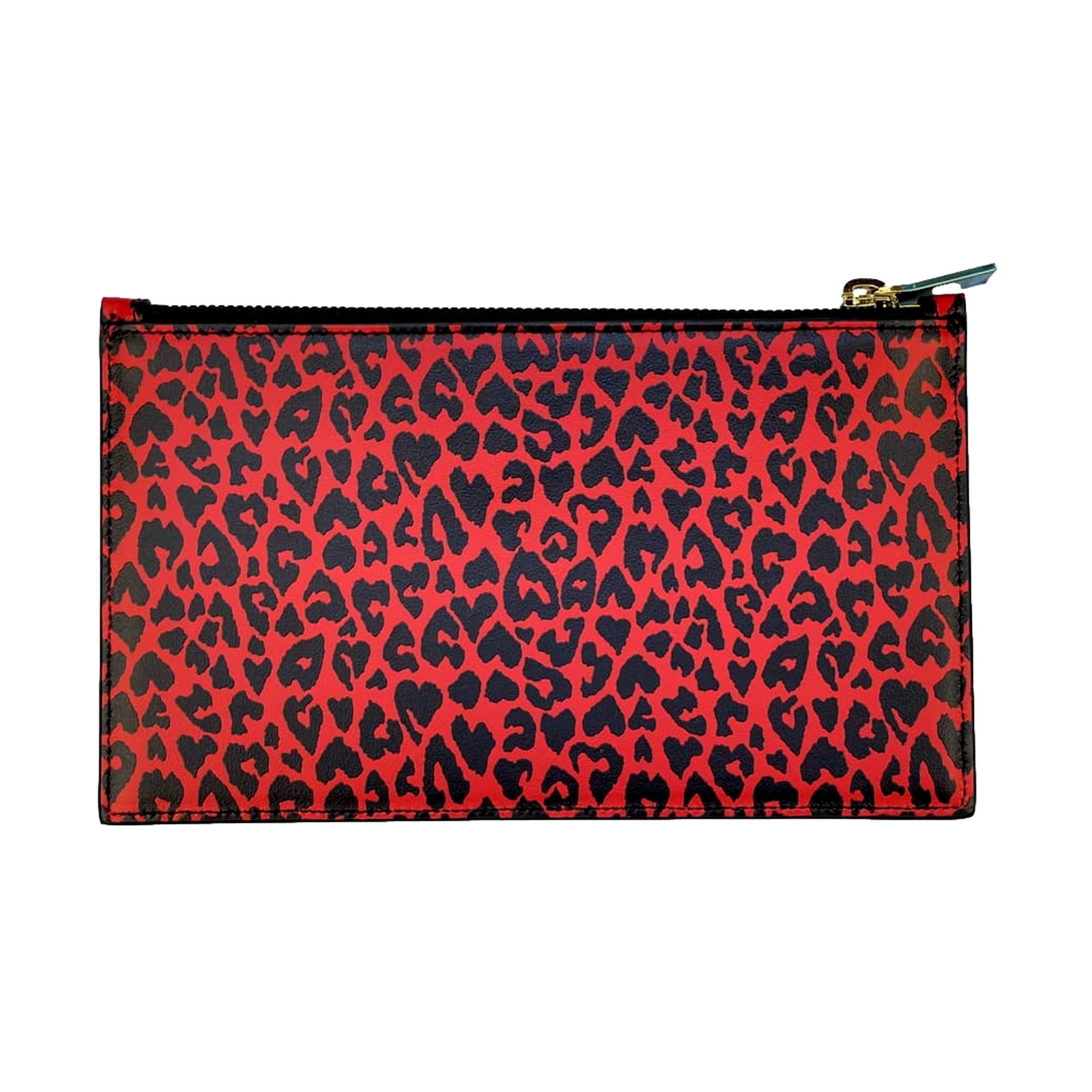 Saint Laurent Rouge Leopard Printed Calfskin Leather Medium Pouch