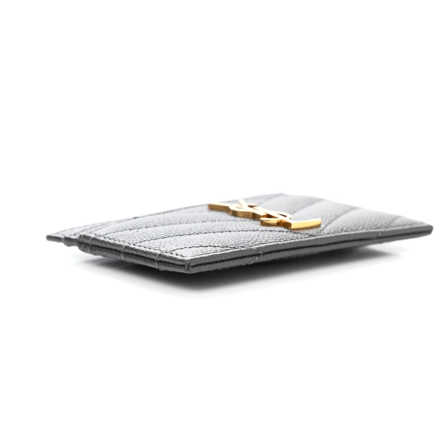 Saint Laurent Storm Grey Grain De Poudre Monogram Card Holder