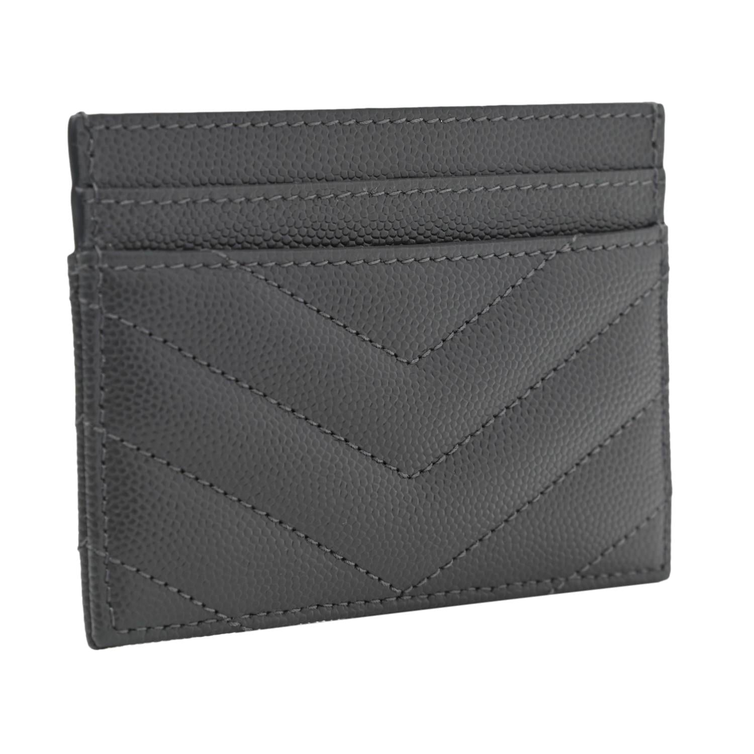 Saint Laurent Storm Grey Grain De Poudre Monogram Card Holder