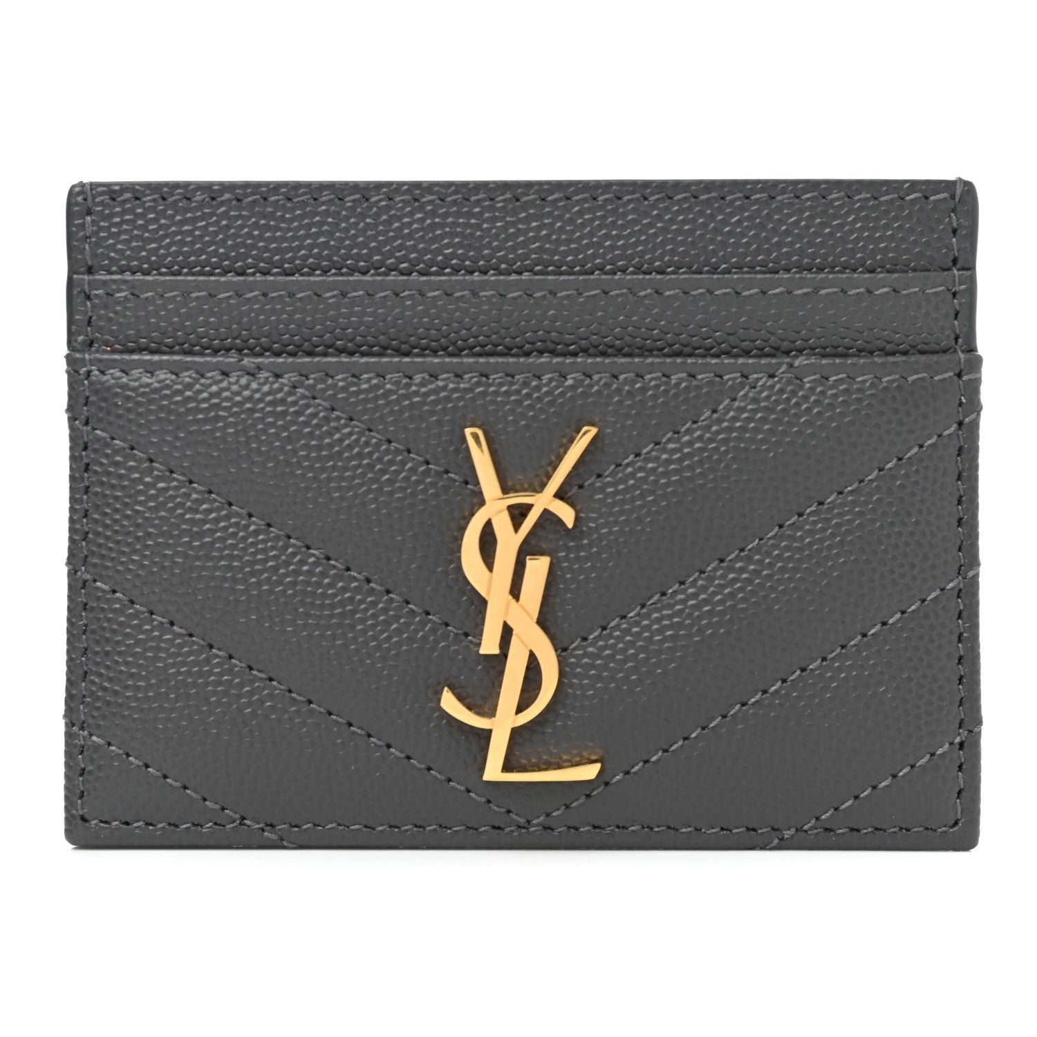 Saint Laurent Storm Grey Grain De Poudre Monogram Card Holder