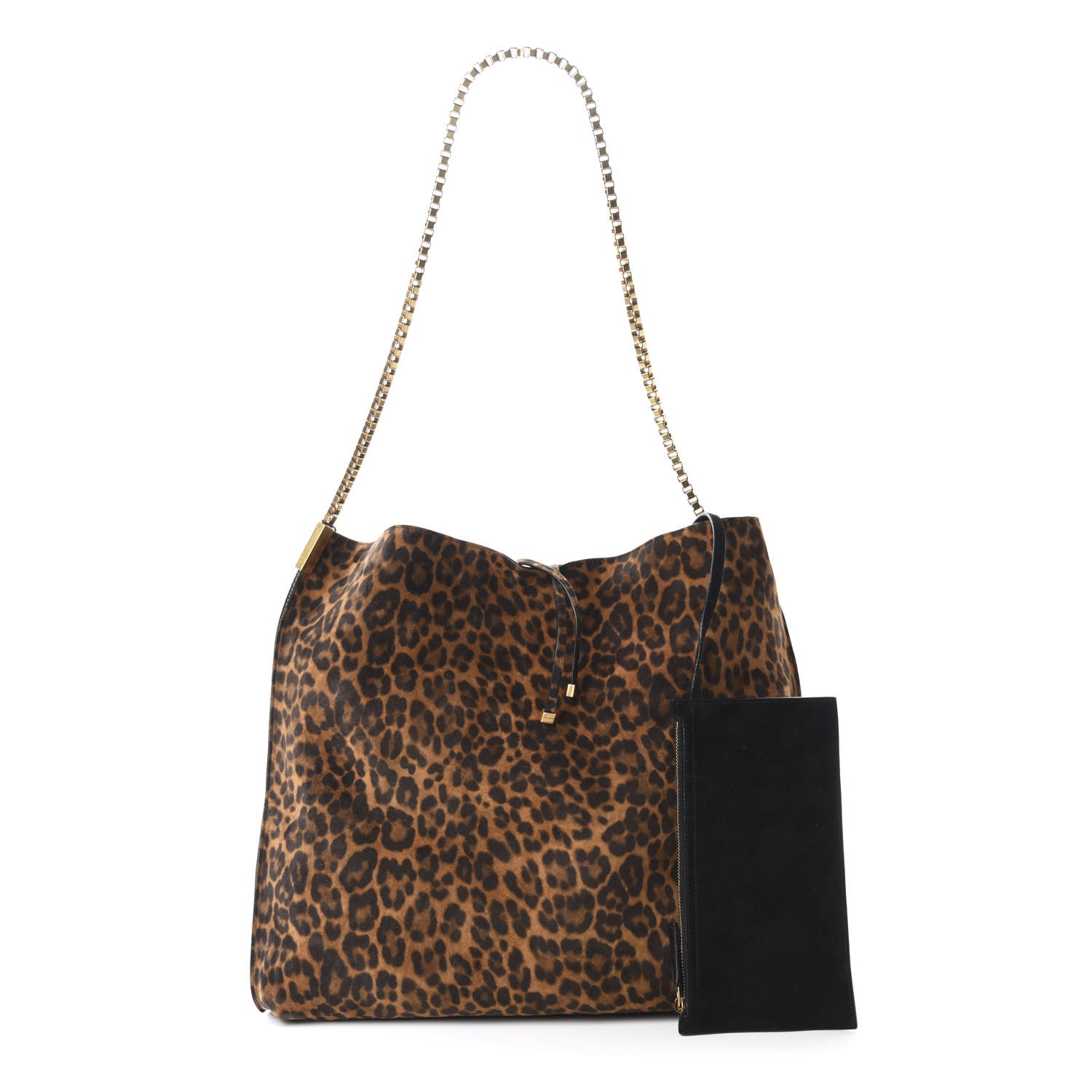 Saint Laurent Suede Leopard Print Medium Suzanne Hobo Natural