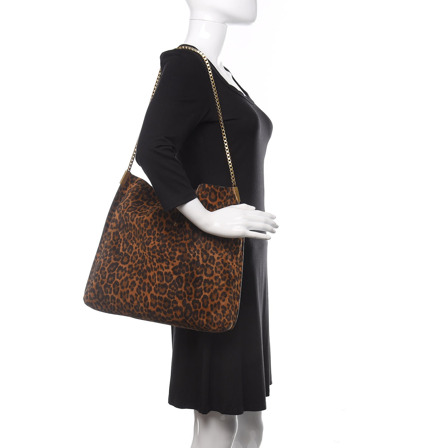 Saint Laurent Suede Leopard Print Medium Suzanne Hobo Natural