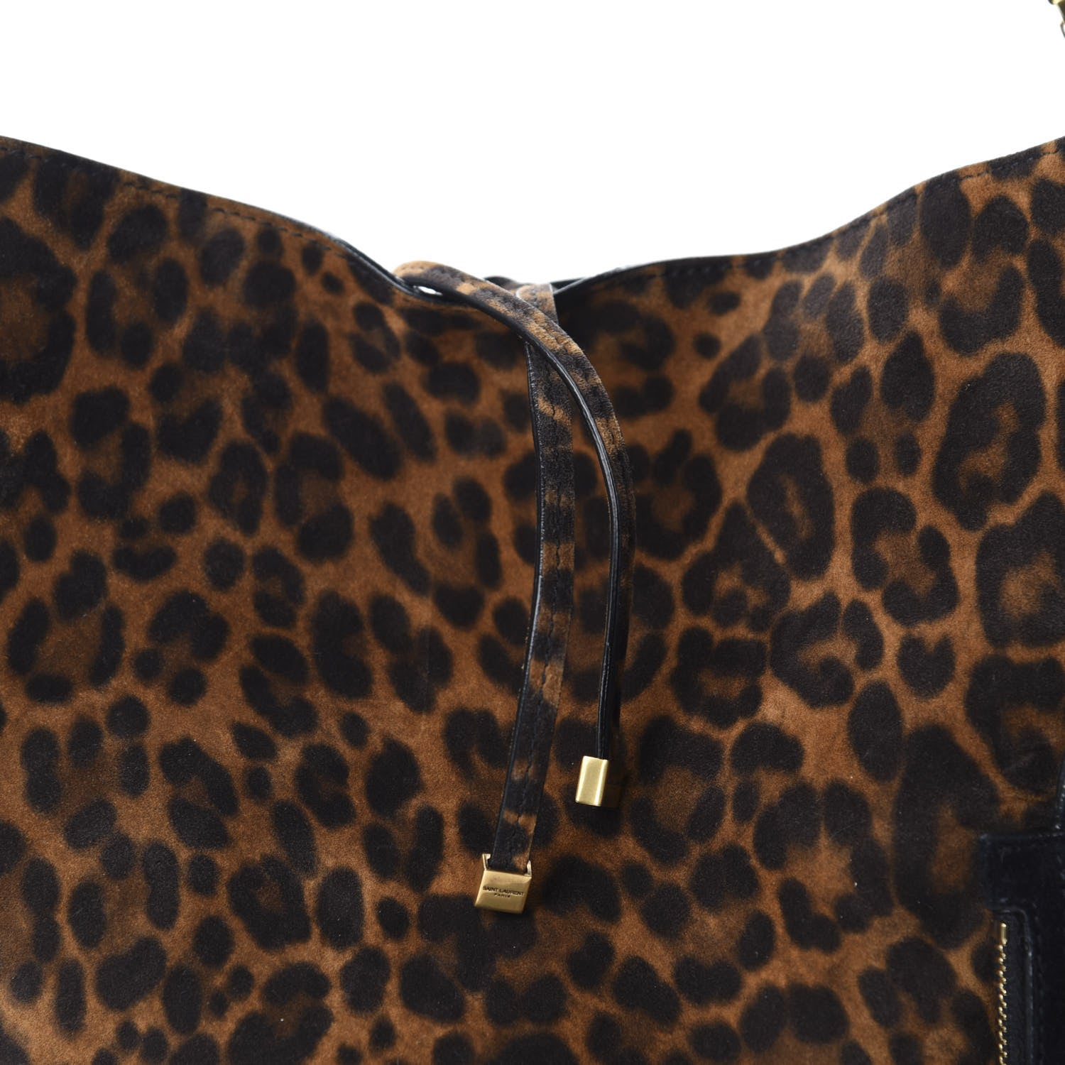 Saint Laurent Suede Leopard Print Medium Suzanne Hobo Natural