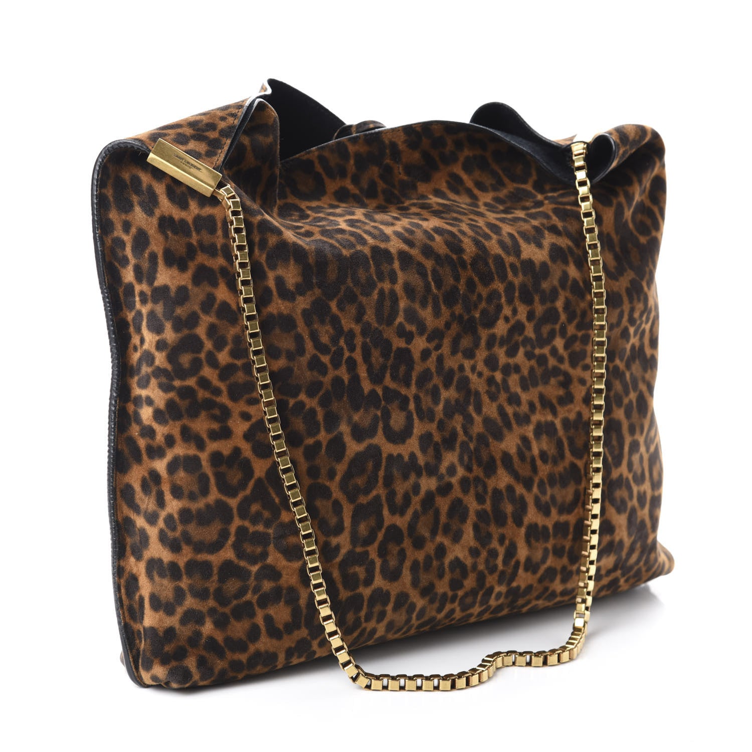 Saint Laurent Suede Leopard Print Medium Suzanne Hobo Natural