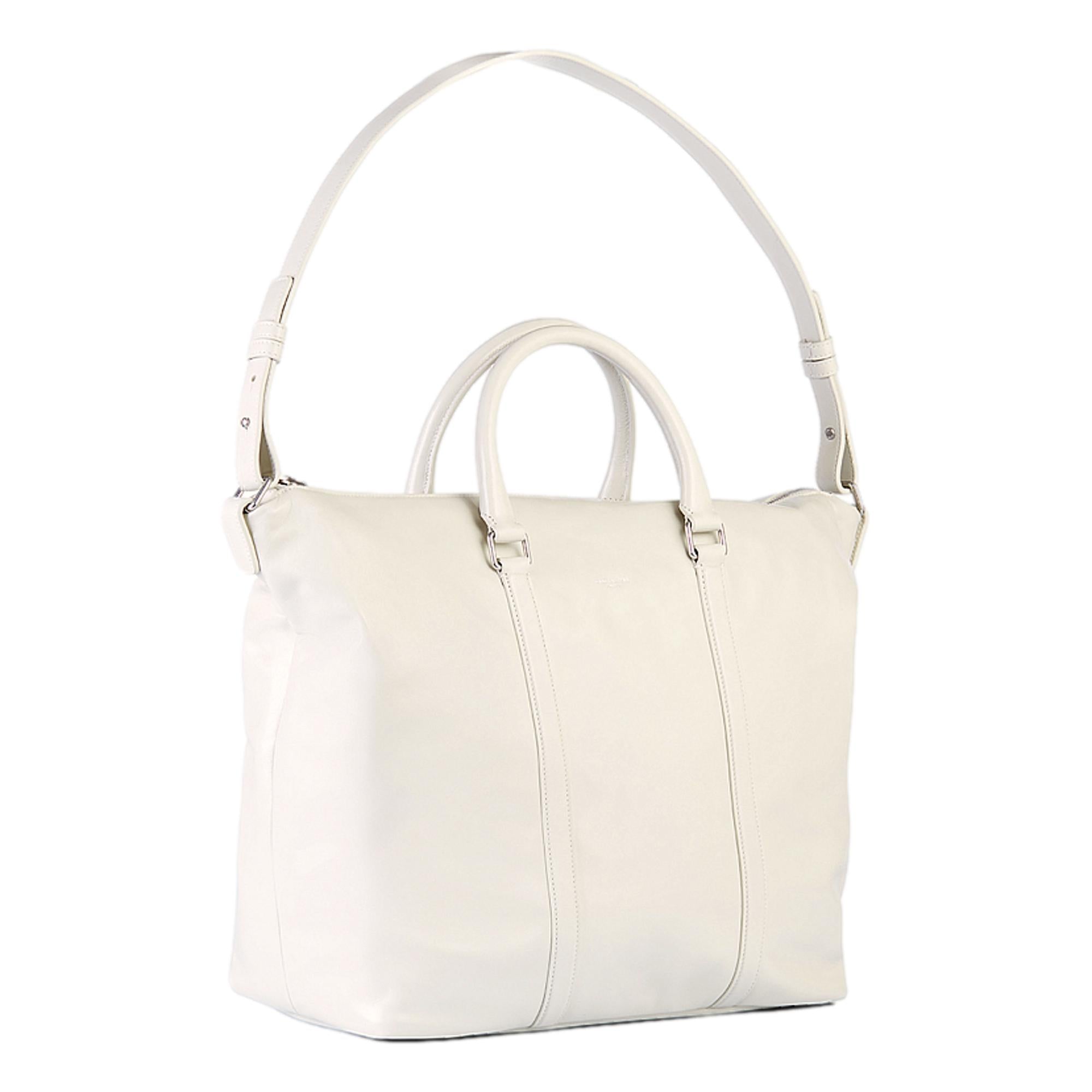 Saint Laurent Supple Ivory Calf Leather Large Convertible Tote Bag