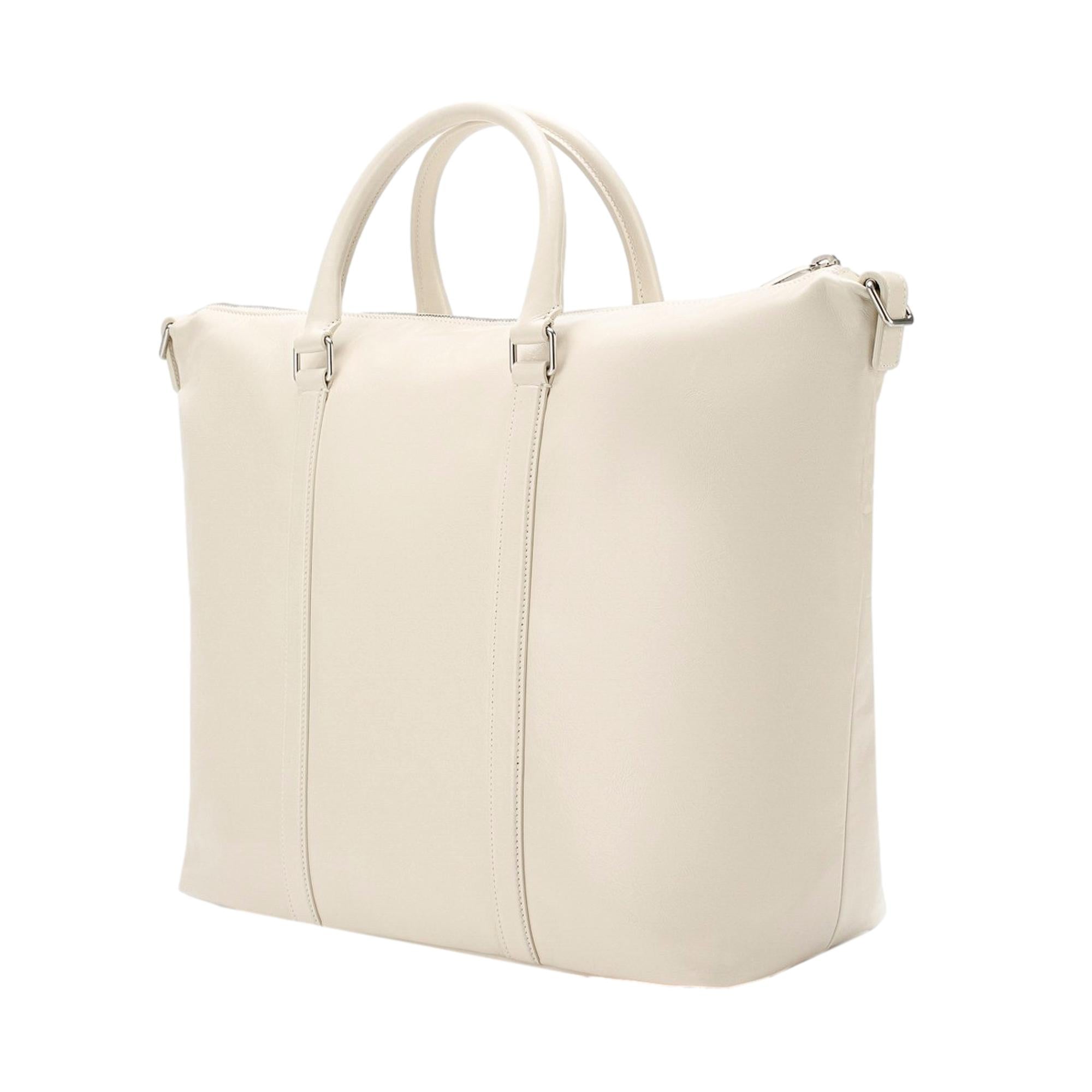 Saint Laurent Supple Ivory Calf Leather Large Convertible Tote Bag