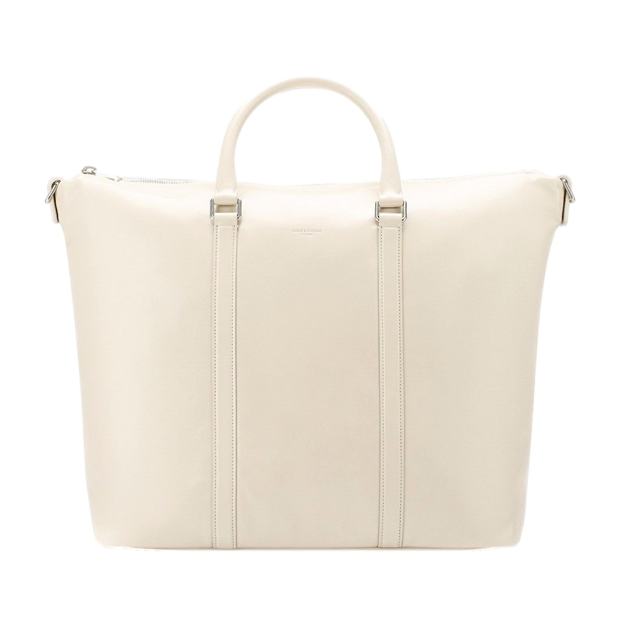 Saint Laurent Supple Ivory Calf Leather Large Convertible Tote Bag