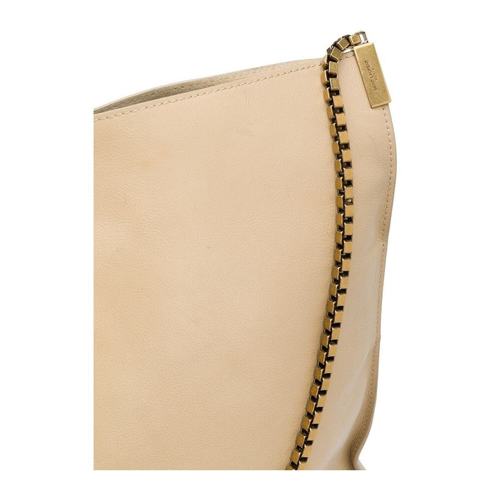 Saint Laurent Suzanne Beige Calfskin Leather Chain Hobo Bag