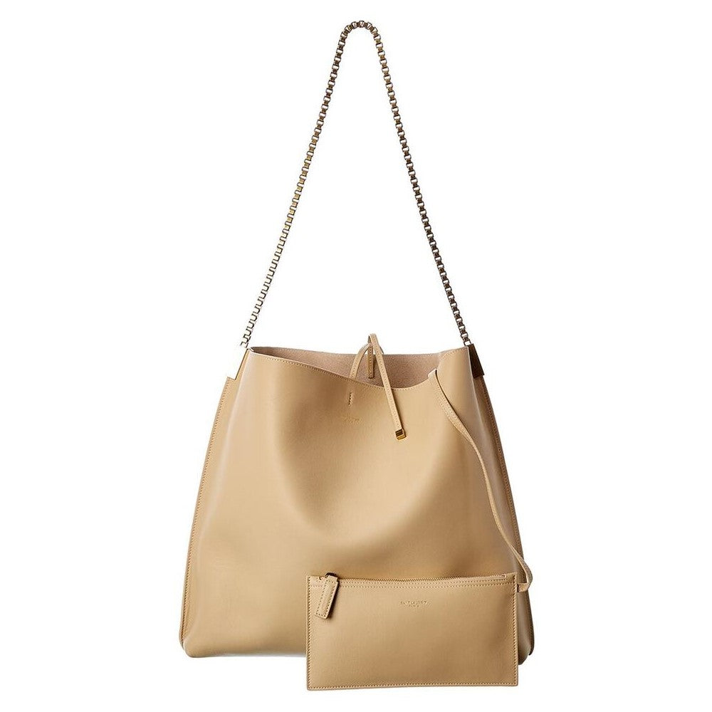 Saint Laurent Suzanne Beige Calfskin Leather Chain Hobo Bag