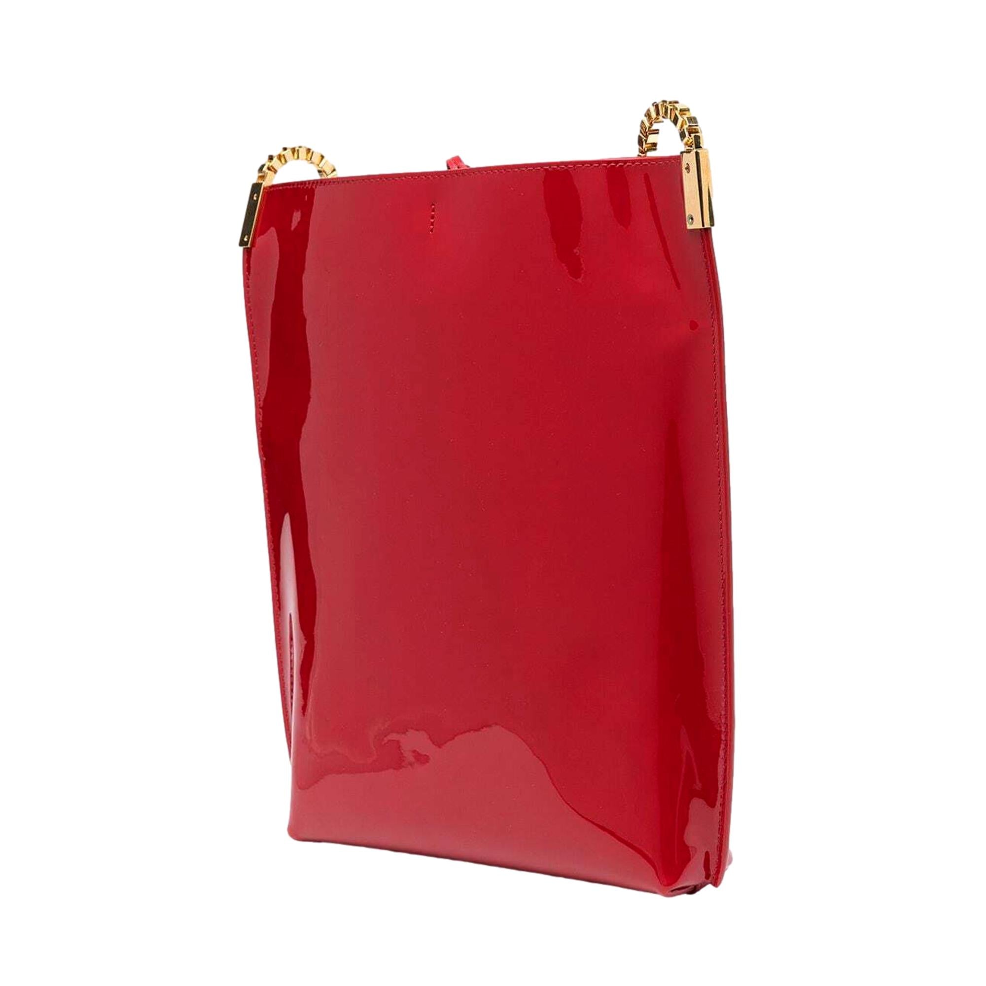 Saint Laurent Suzanne Red Patent Leather Small Chain Hobo Bag