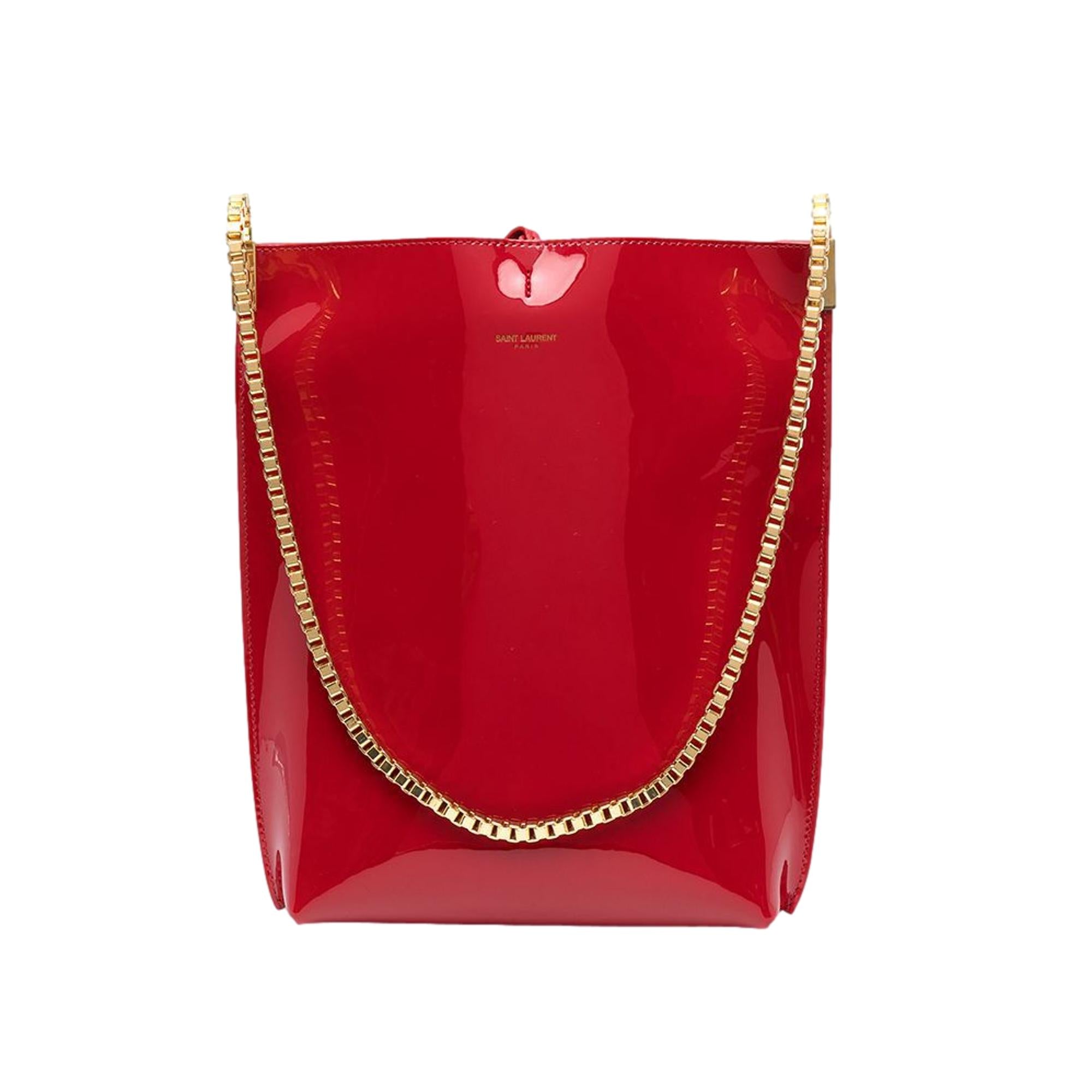 Saint Laurent Suzanne Red Patent Leather Small Chain Hobo Bag