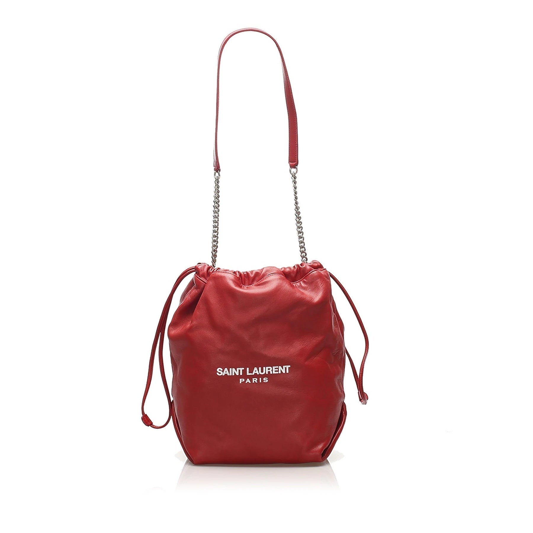 Saint Laurent Teddy Red Lambskin Leather Drawstring Bucket Bag