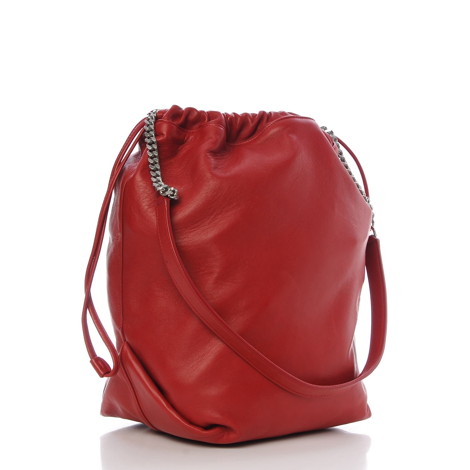 Saint Laurent Teddy Red Lambskin Leather Drawstring Bucket Bag