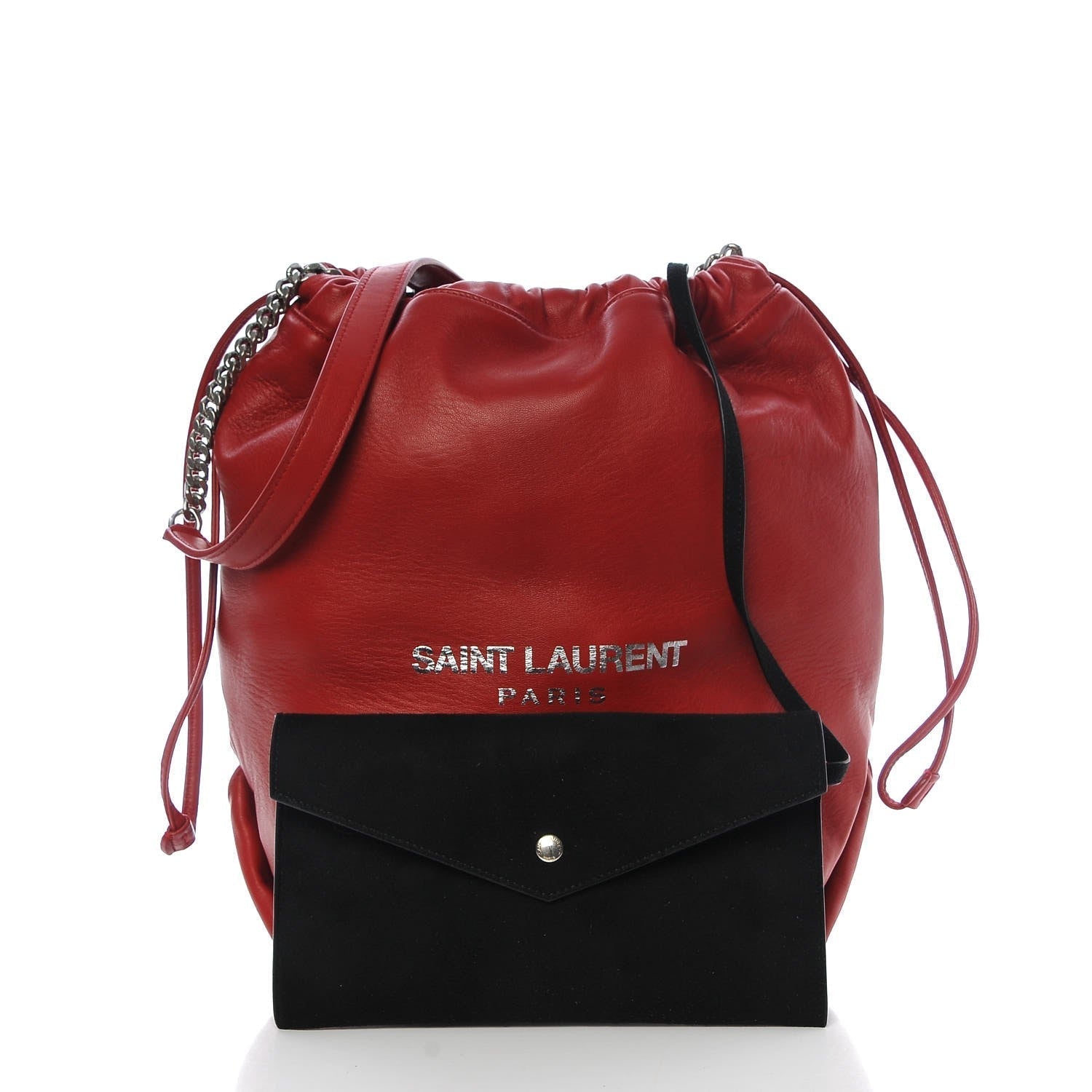 Saint Laurent Teddy Red Lambskin Leather Drawstring Bucket Bag