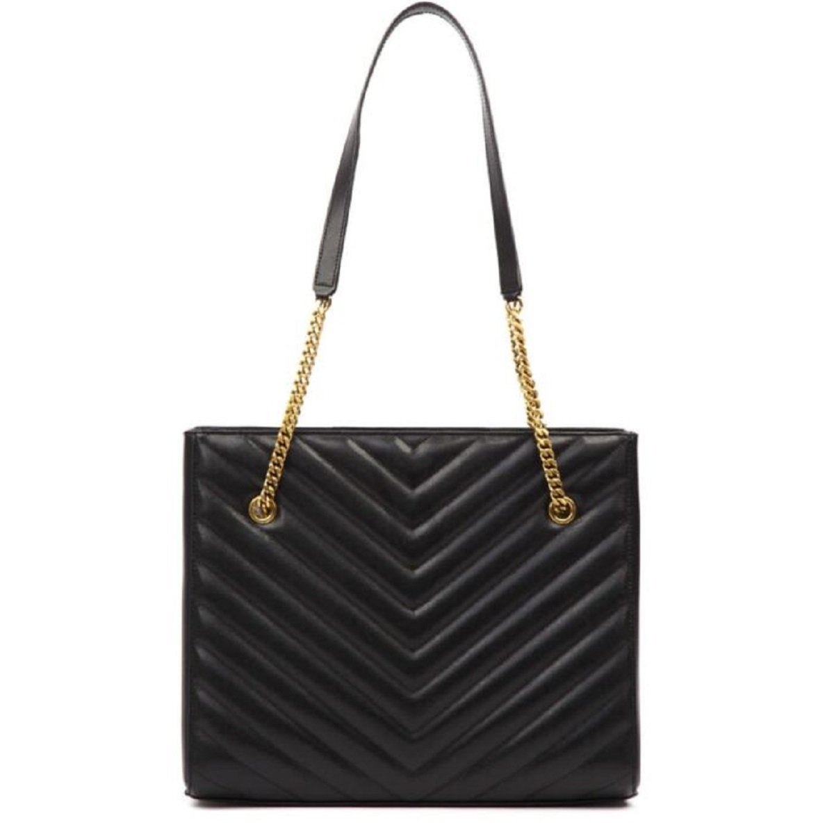 Saint Laurent Tribeca Grain de Poudre Black Quilted Chain Tote