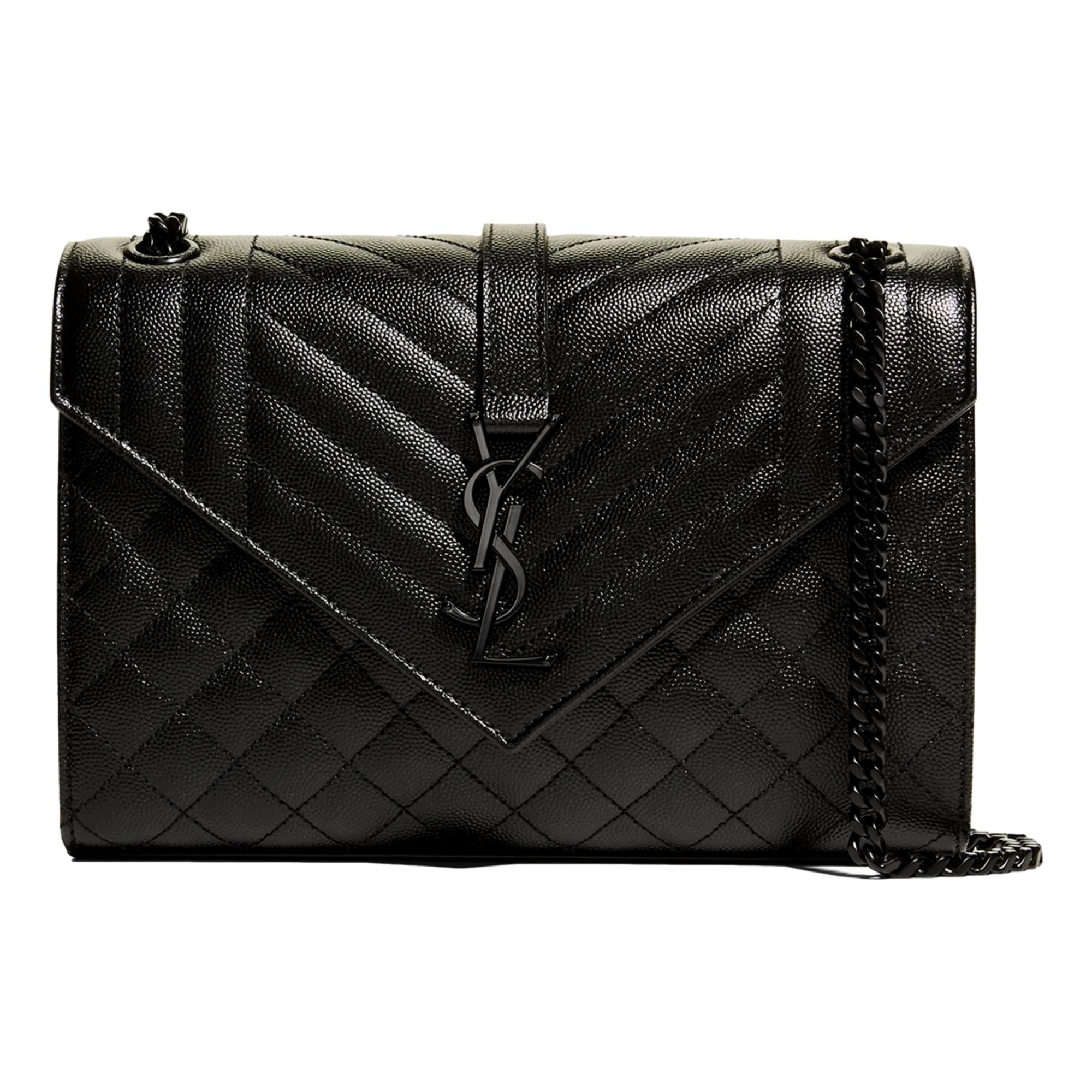 Saint Laurent Triquilt Medium YSL Monogram Grain de Poudre V Flap Satchel Bag