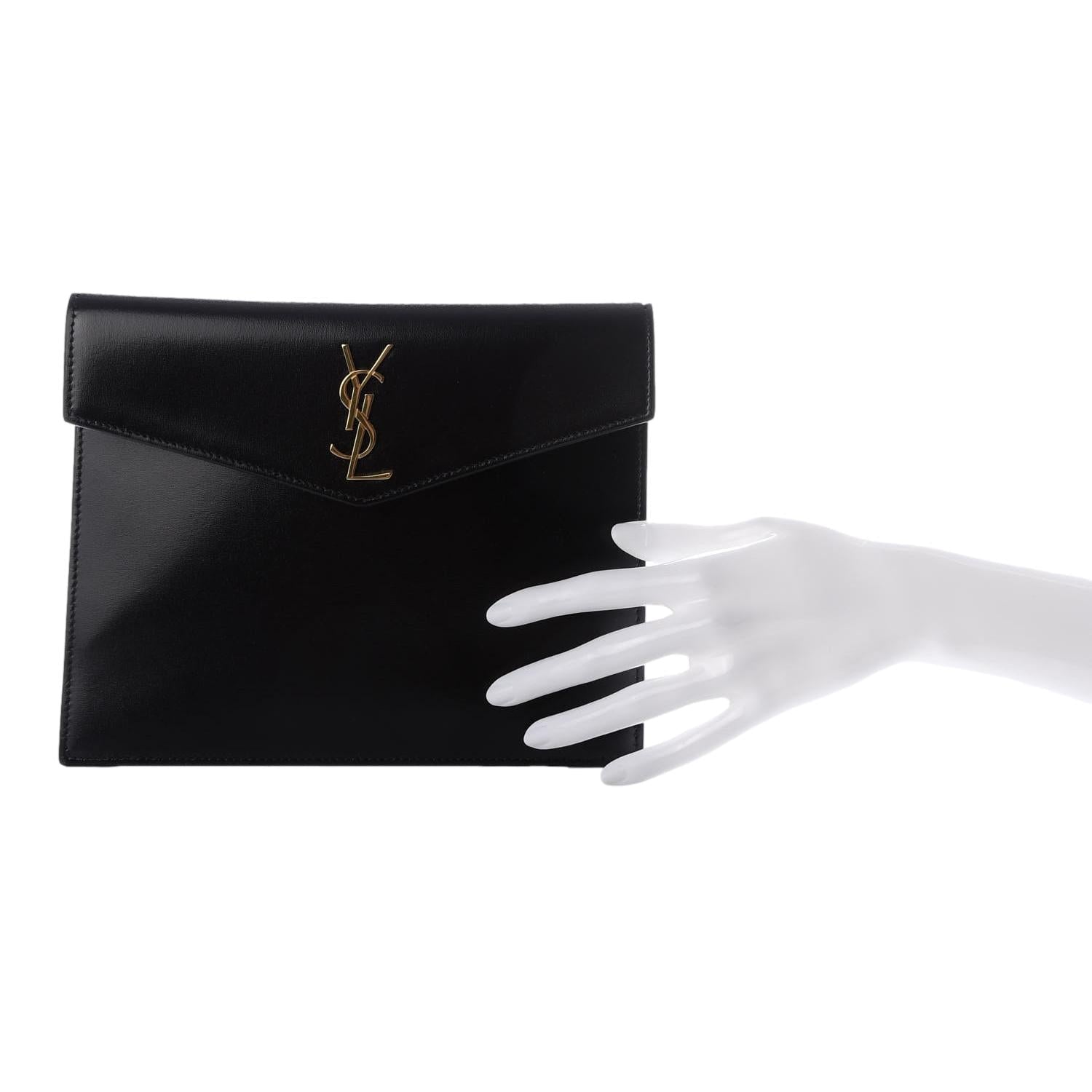 Saint Laurent Uptown Black Leather Shiny Monogram Small Pouch