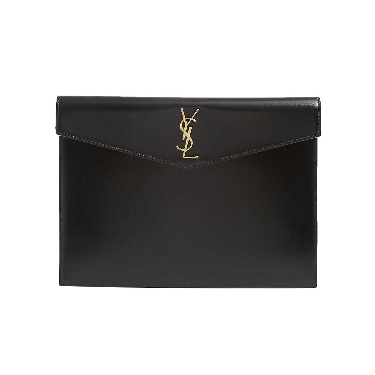 Saint Laurent Uptown Black Leather Shiny Monogram Small Pouch