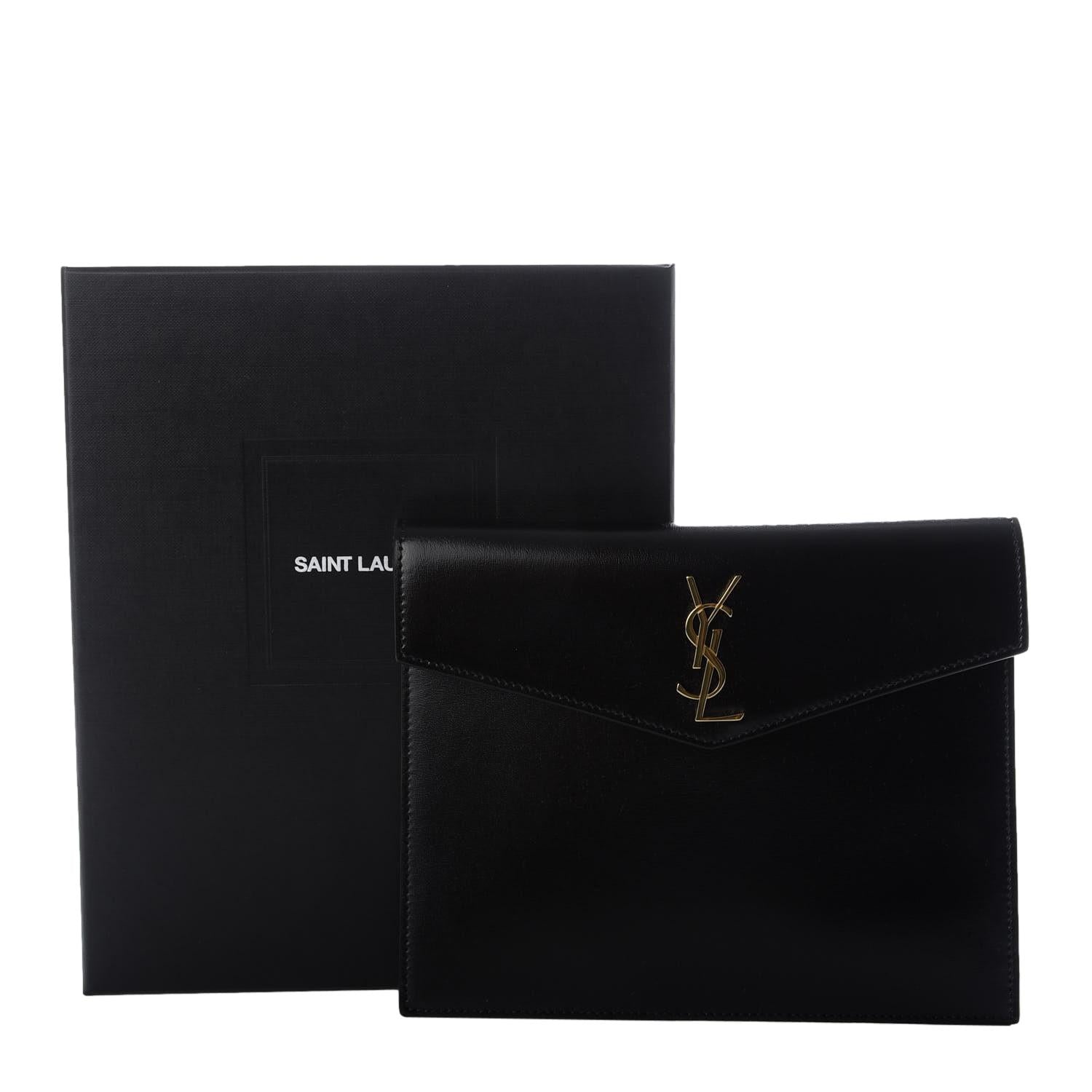 Saint Laurent Uptown Black Leather Shiny Monogram Small Pouch