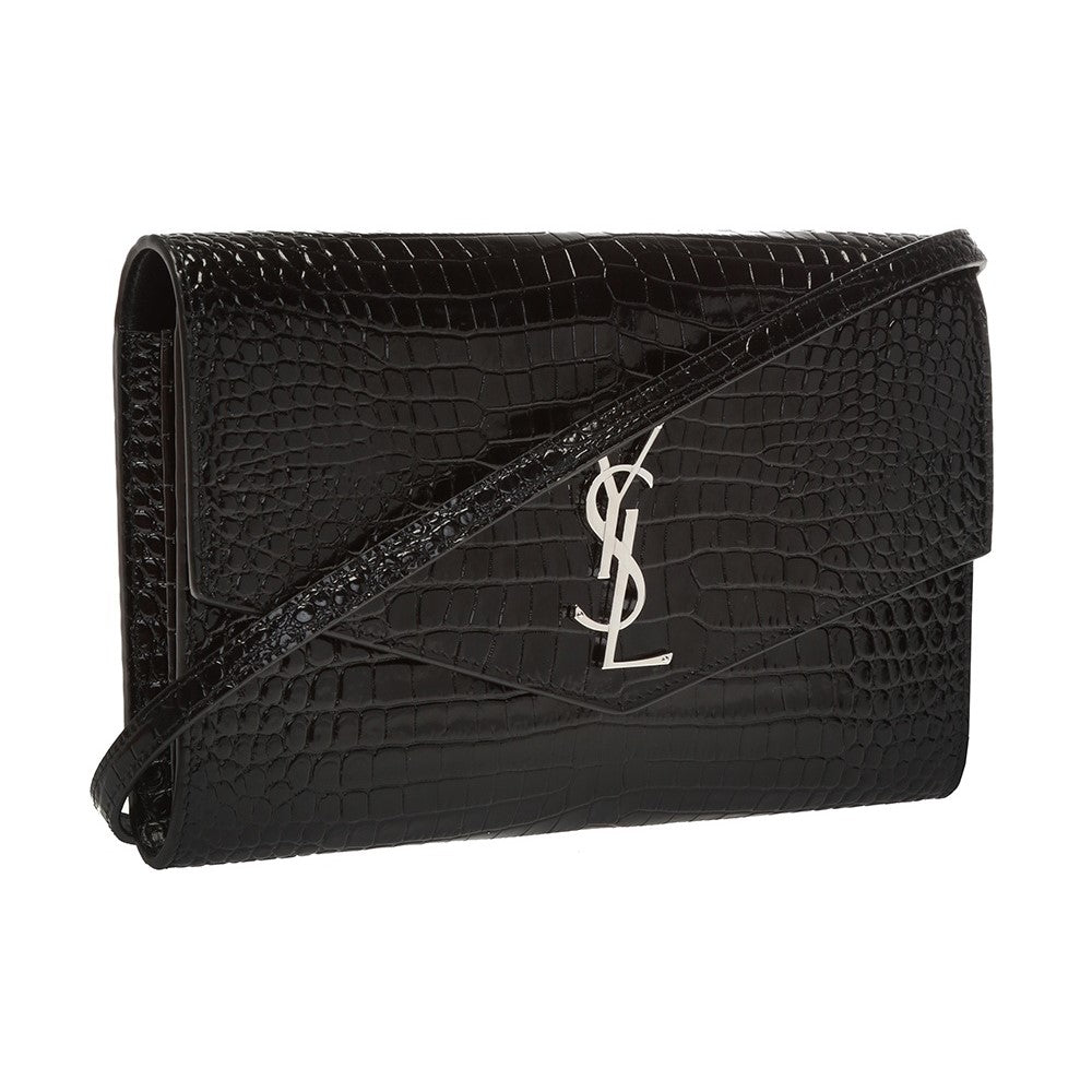 Saint Laurent Uptown Crocodile Embossed Leather Shoulder Bag