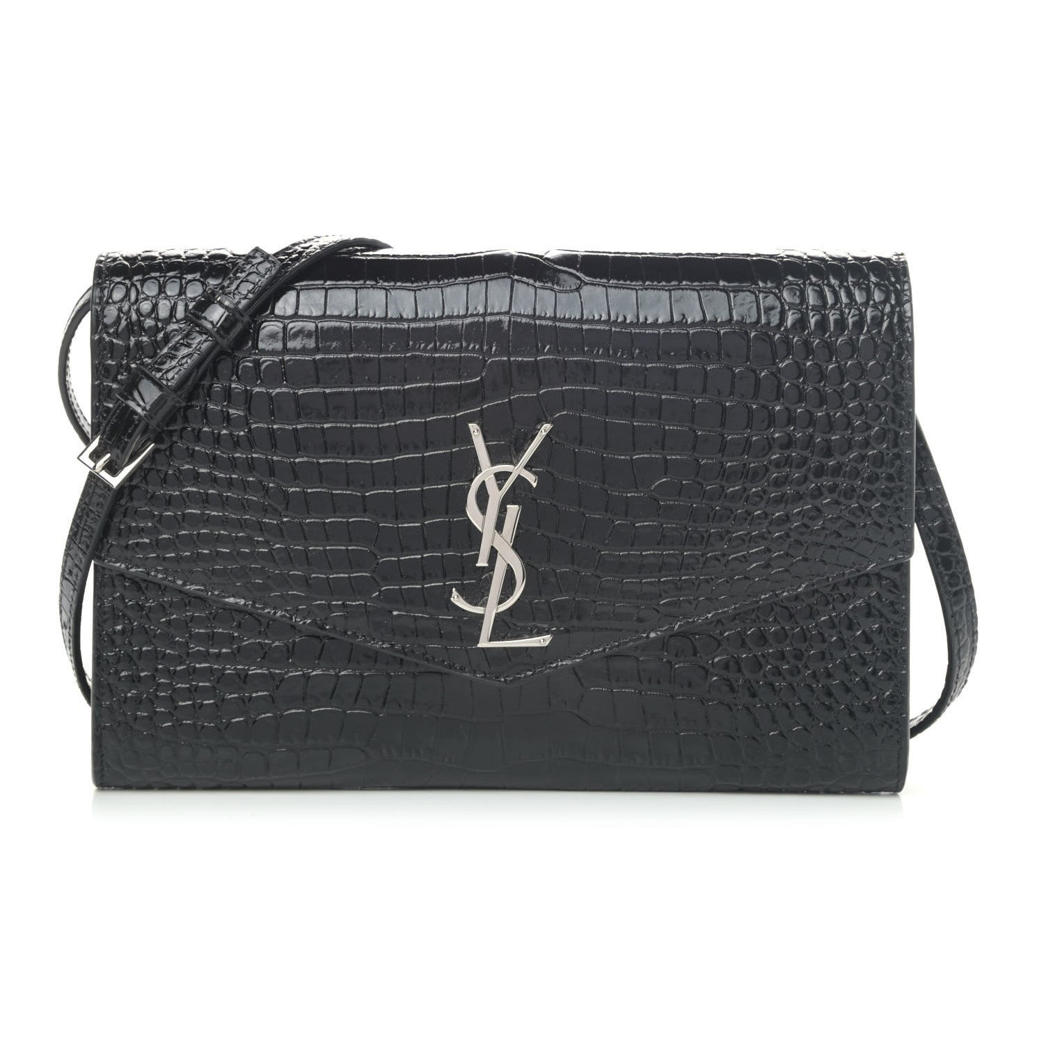 Saint Laurent Uptown Crocodile Embossed Leather Shoulder Bag